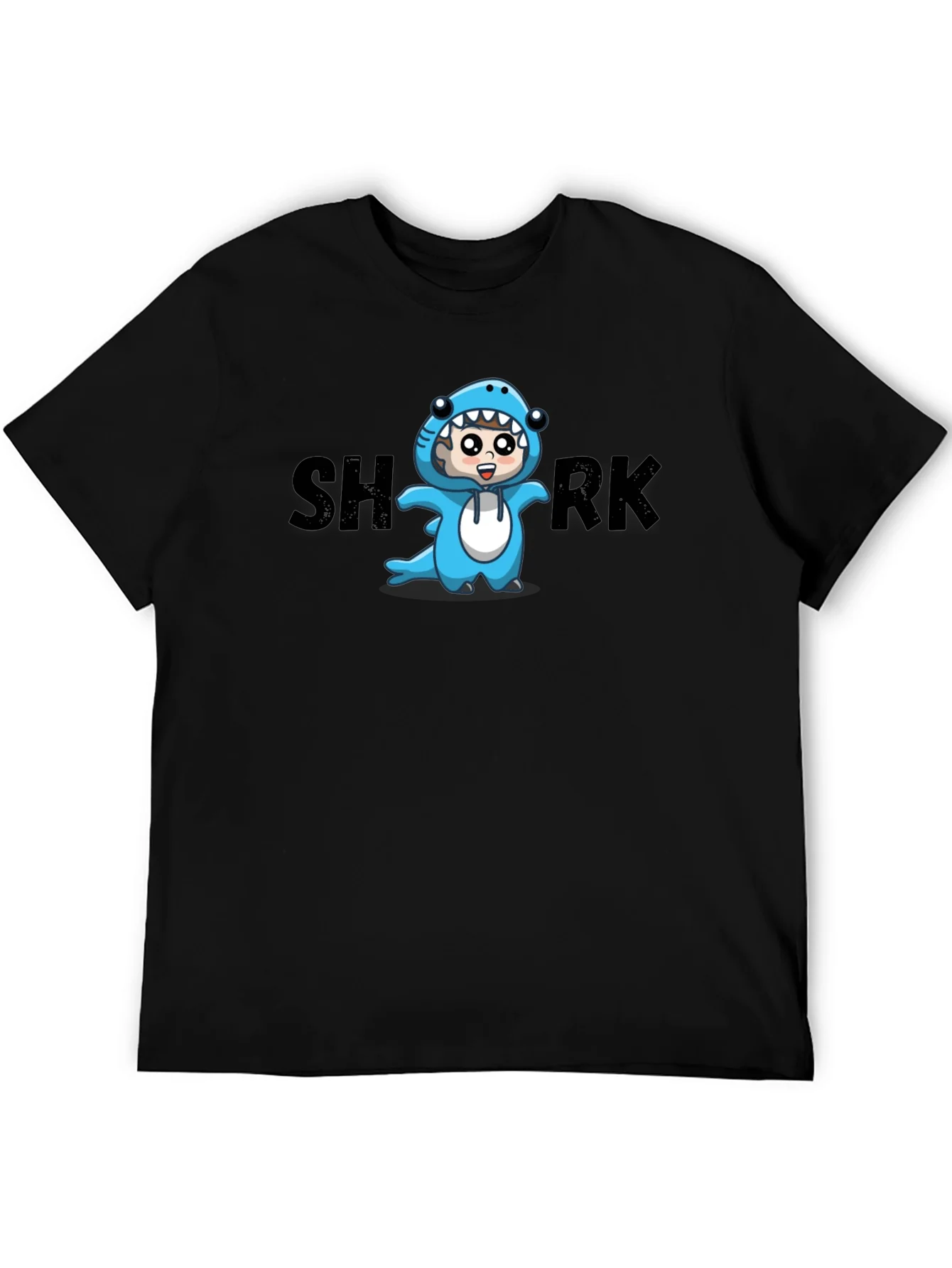 Rebbecca Cartoon Shark Graphic Tee - Black Cotton Blend