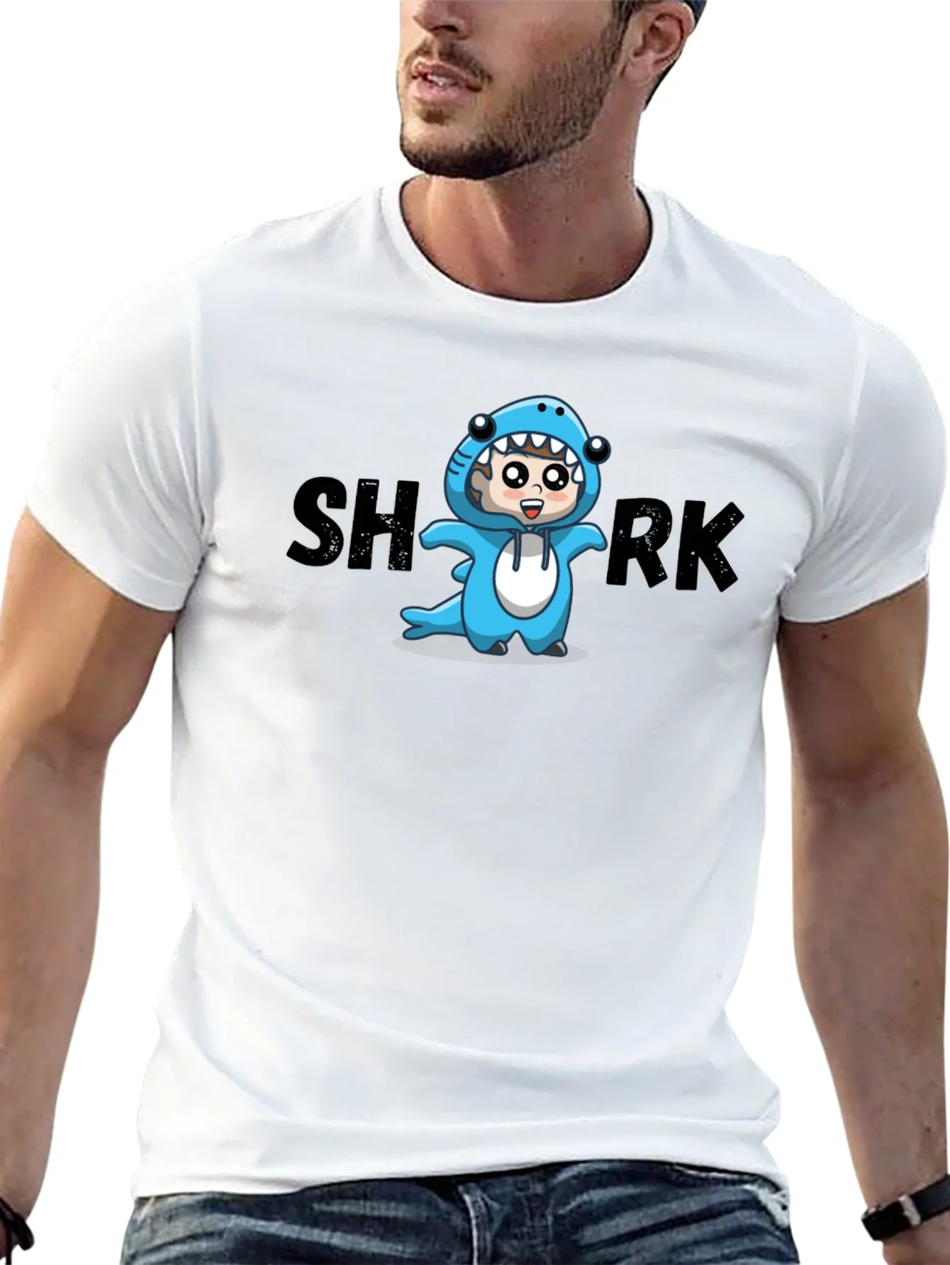 Rebbecca Cartoon Shark Graphic Tee - Black Cotton Blend