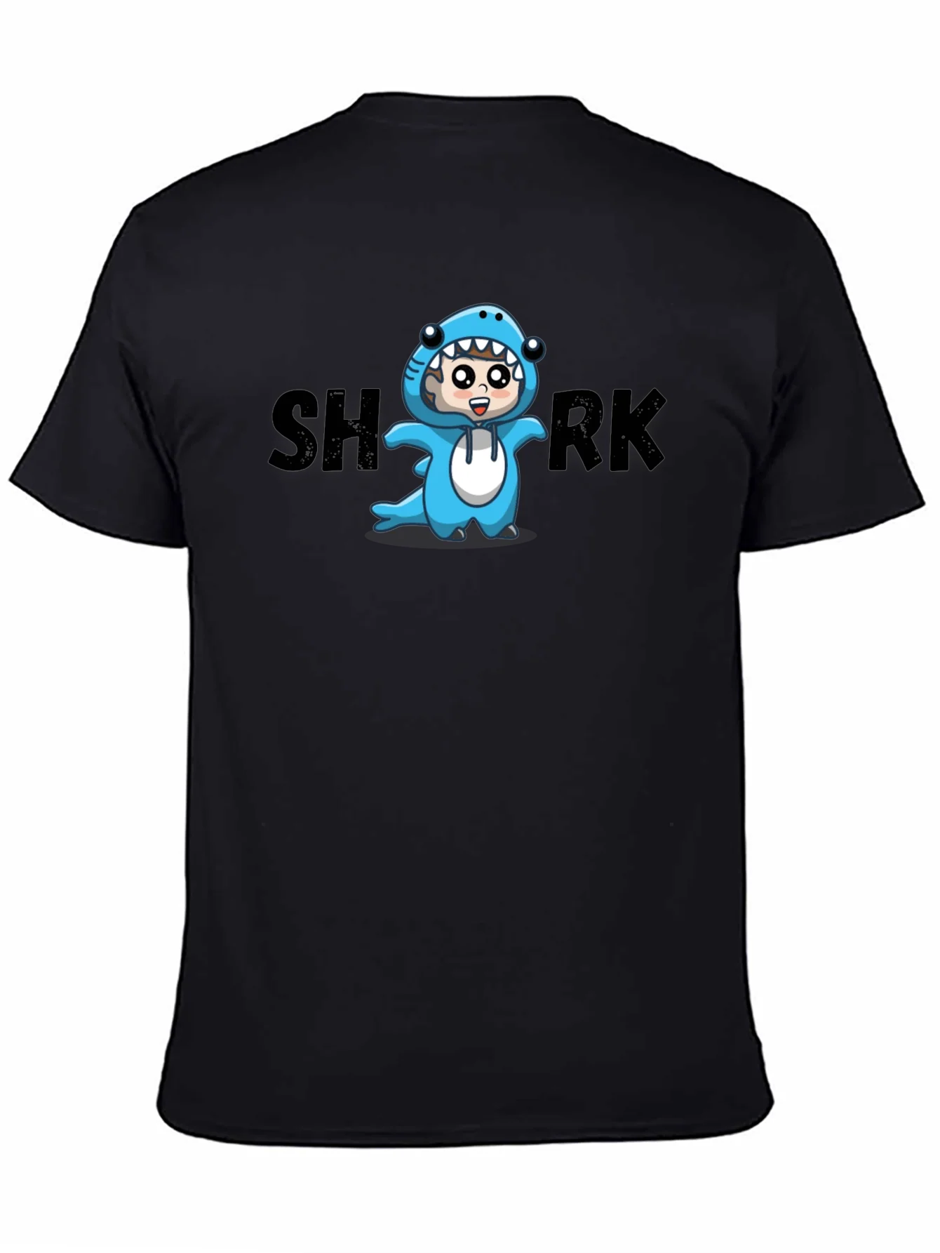 Rebbecca Cartoon Shark Graphic Tee - Black Cotton Blend