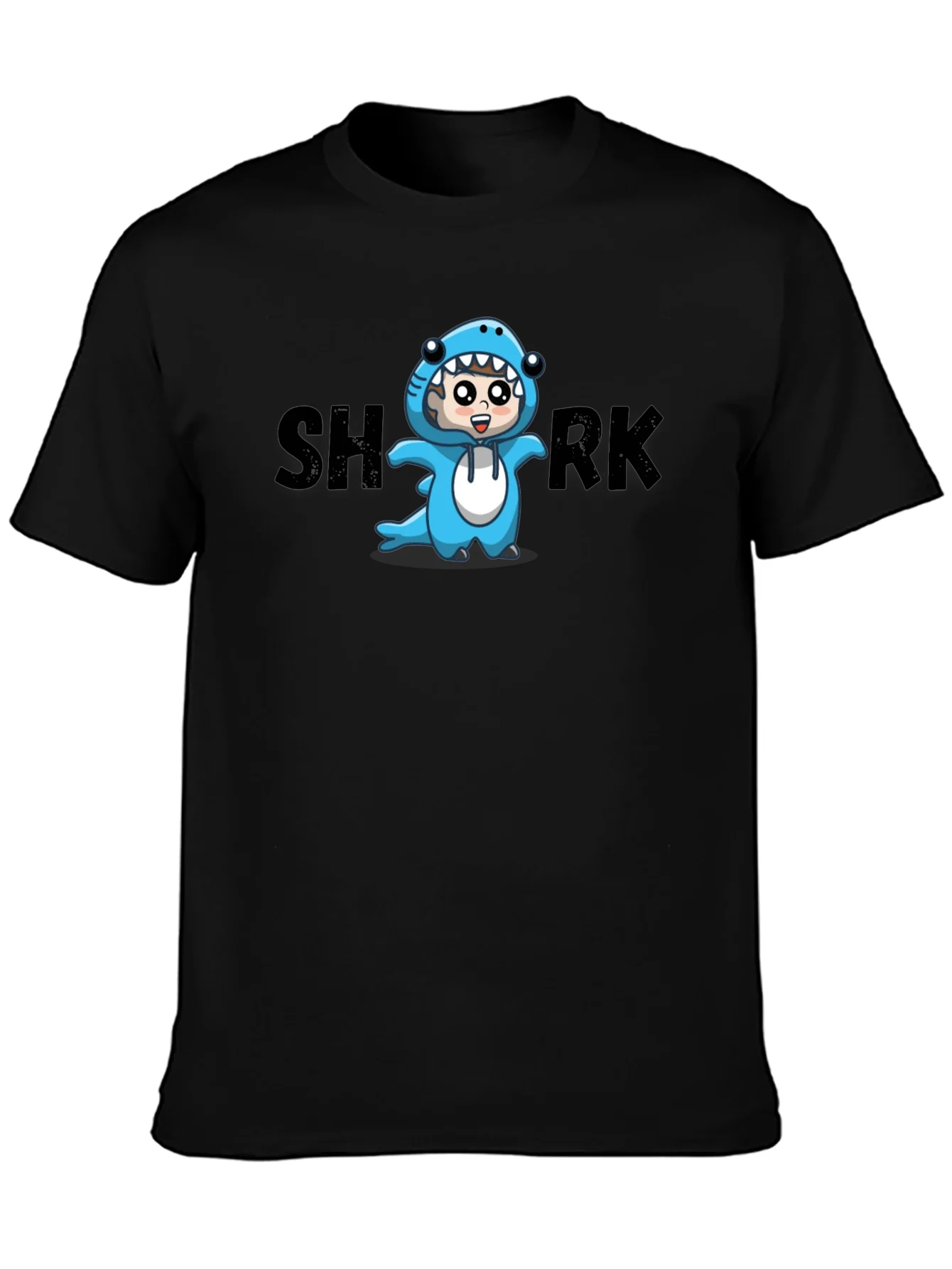 Rebbecca Cartoon Shark Graphic Tee - Black Cotton Blend