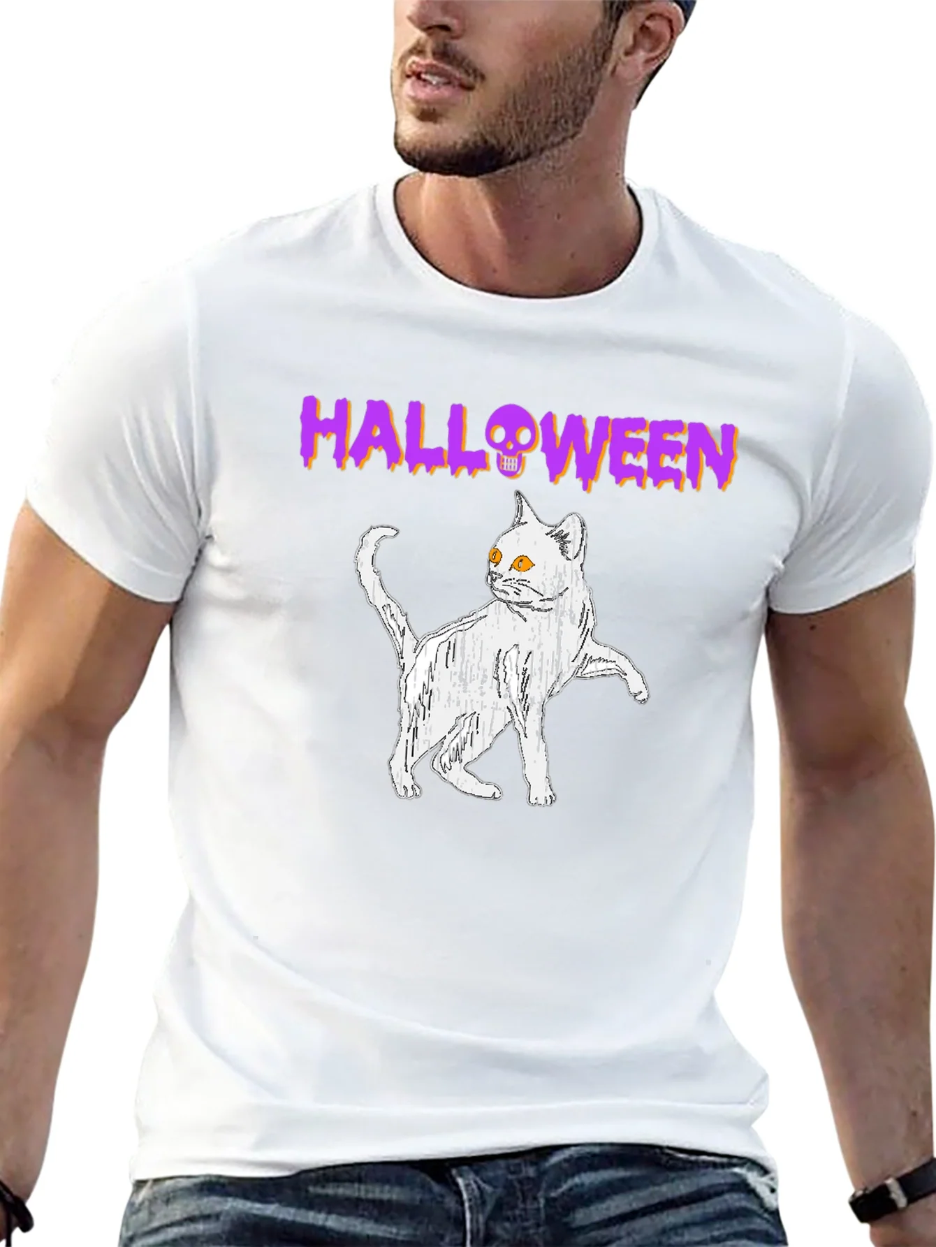 Camiseta Halloween Gato Fantasma