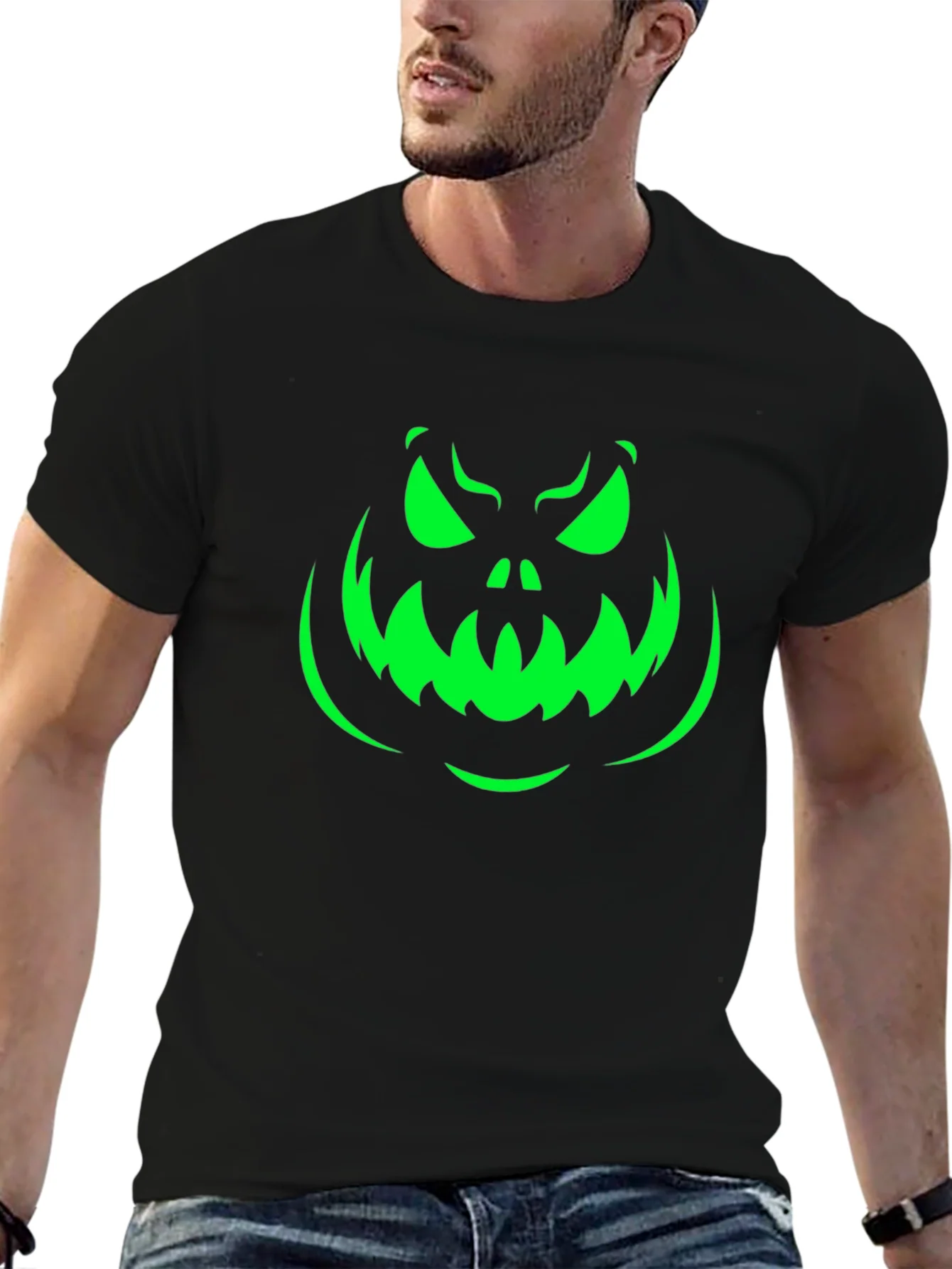 Rebbecca Spooky Pumpkin Face Halloween T-Shirt - Black
