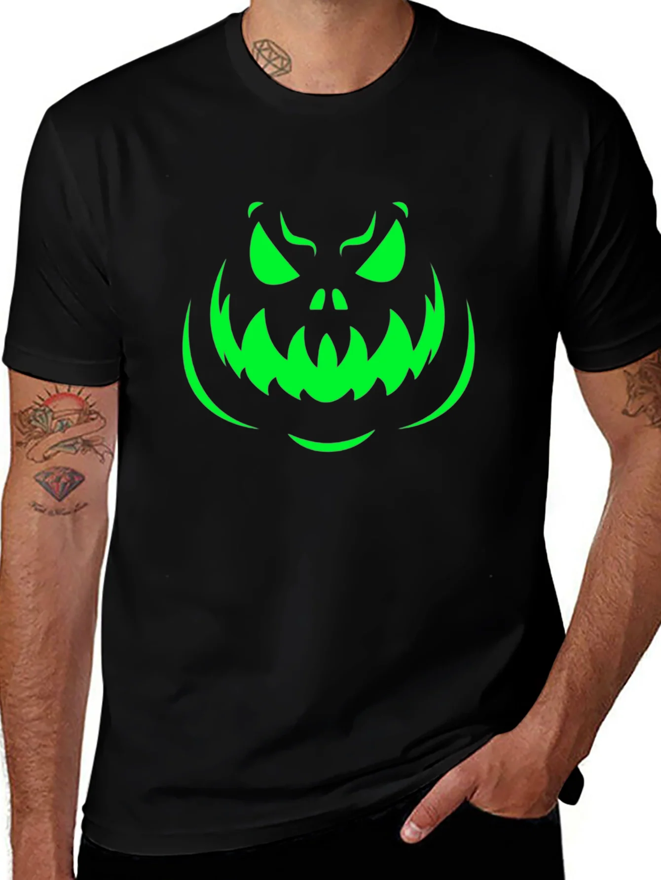 Rebbecca Spooky Pumpkin Face Halloween T-Shirt - Black