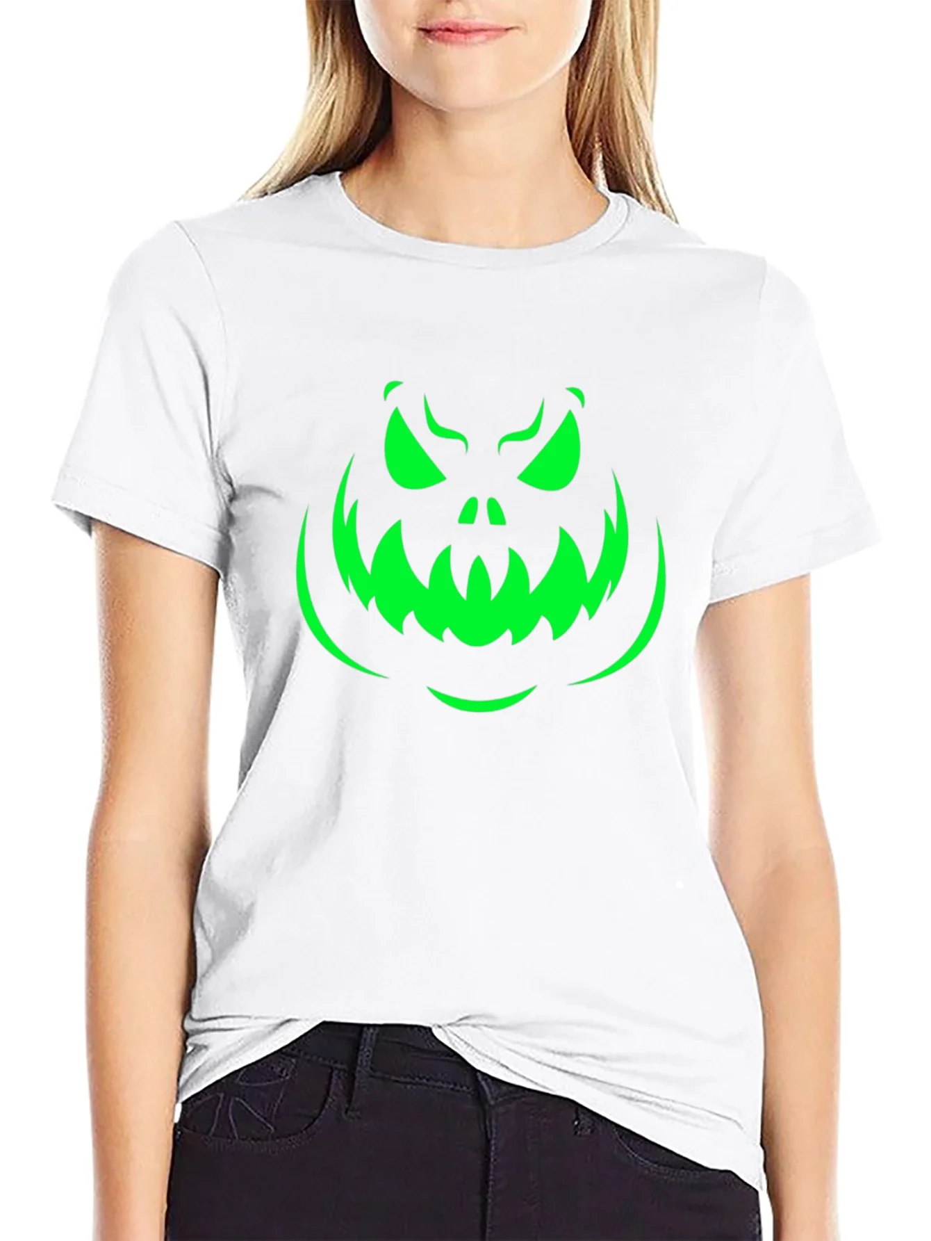 Rebbecca Spooky Pumpkin Face Halloween T-Shirt - Black