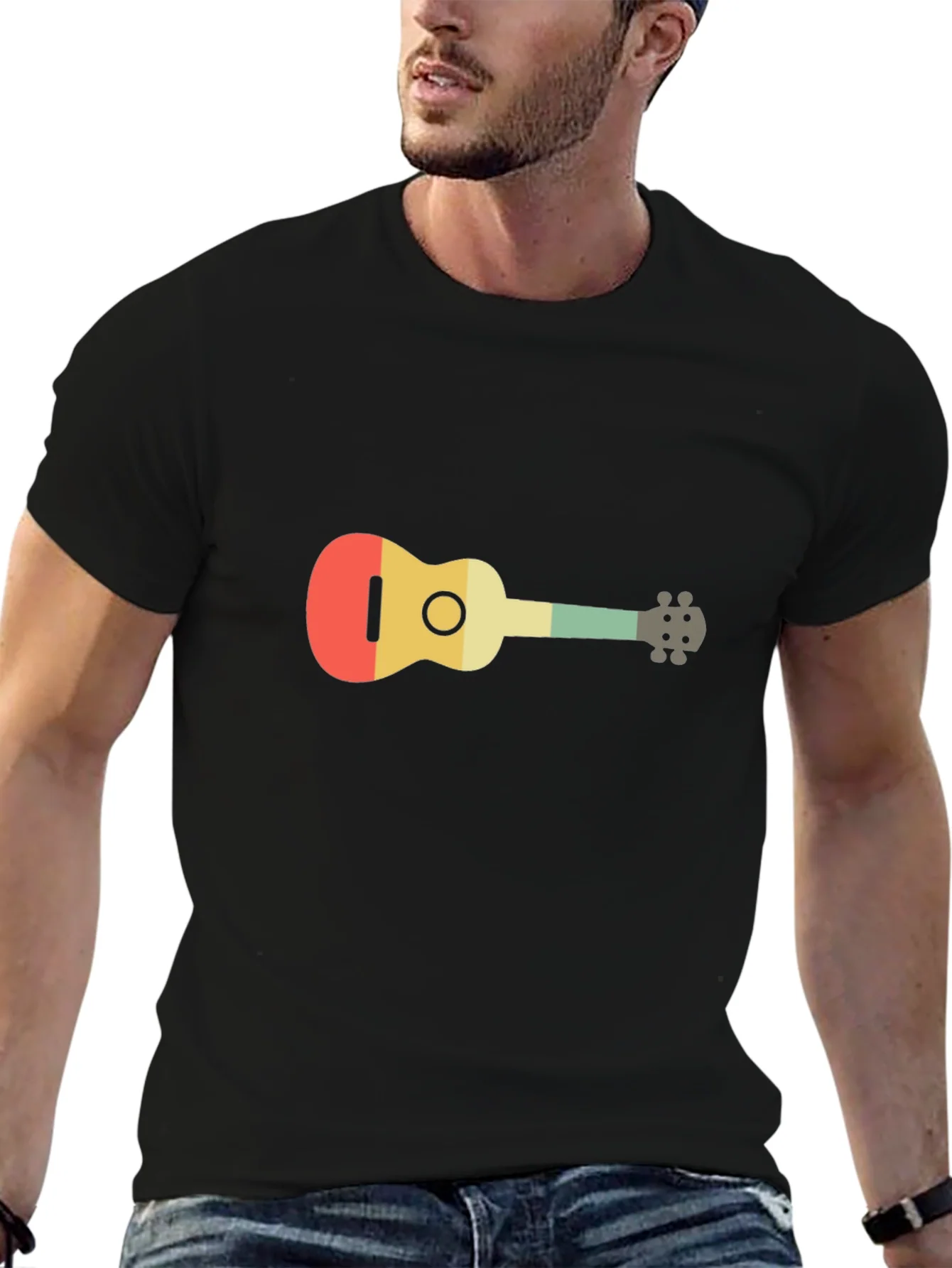 Camiseta Negra con Dise?o de Ukelele Retro