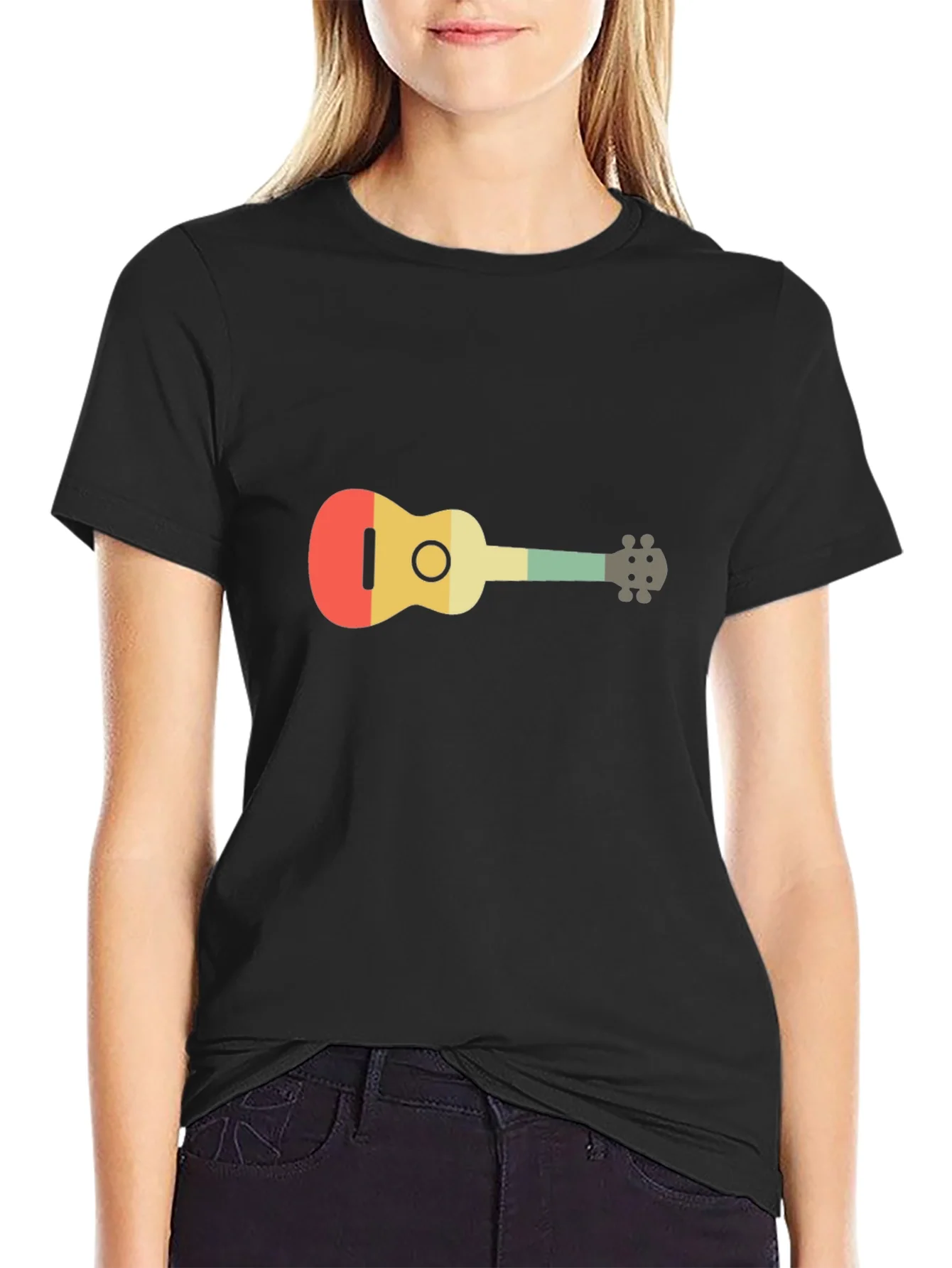 Camiseta Negra con Dise?o de Ukelele Retro