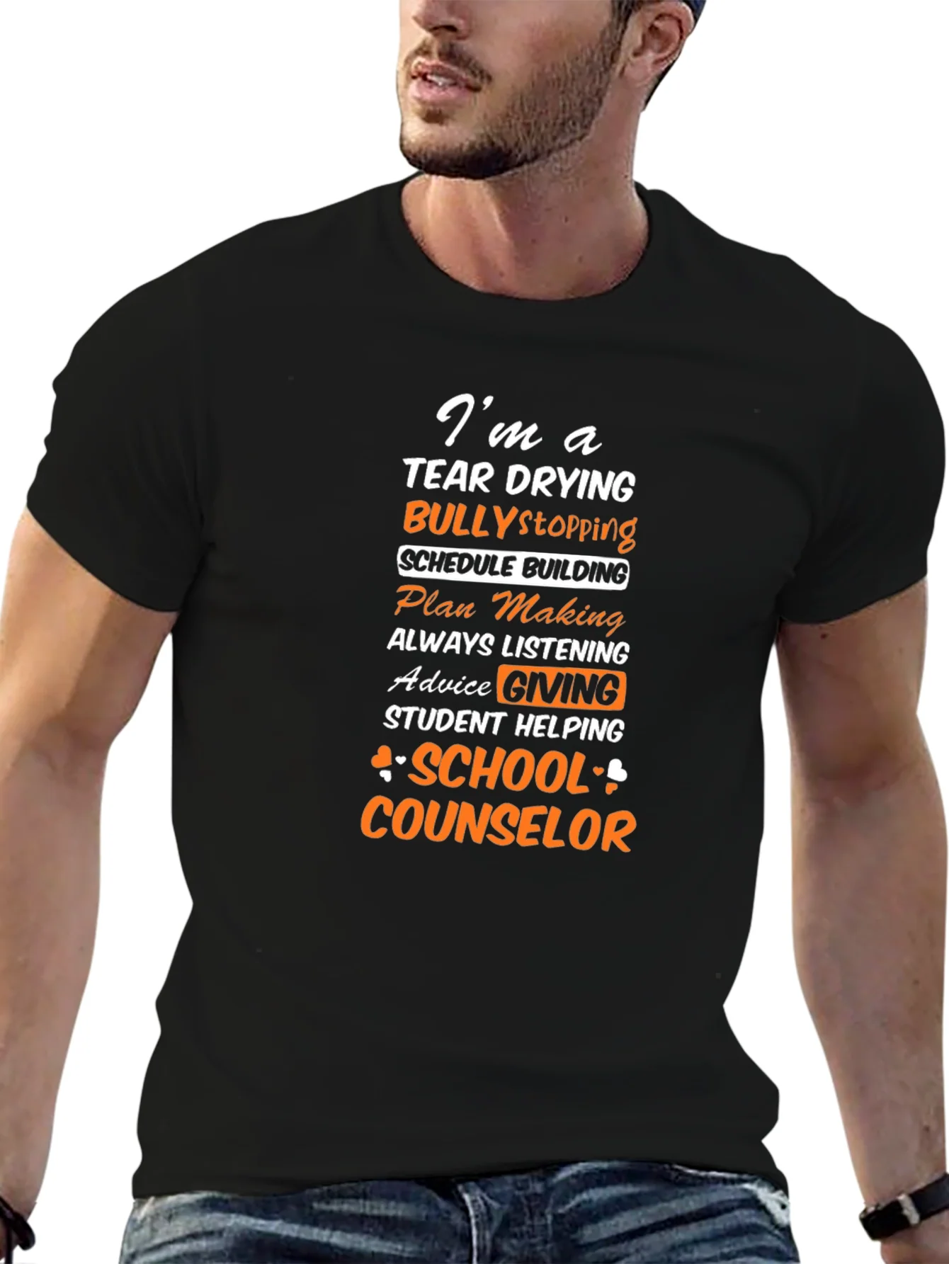 Camiseta Negra con Dise?o de Consejero Escolar