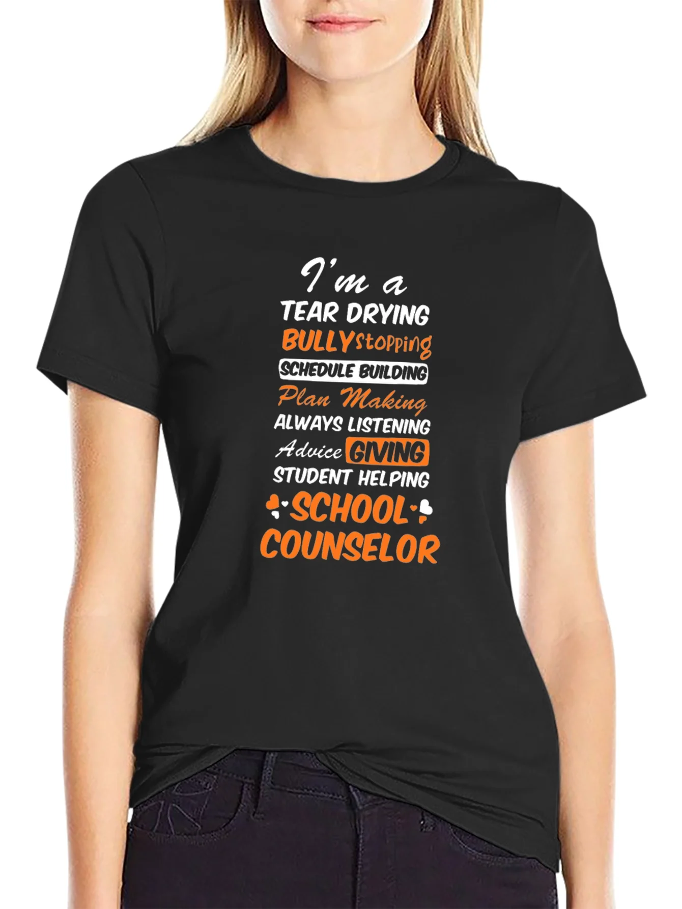 Camiseta Negra con Dise?o de Consejero Escolar