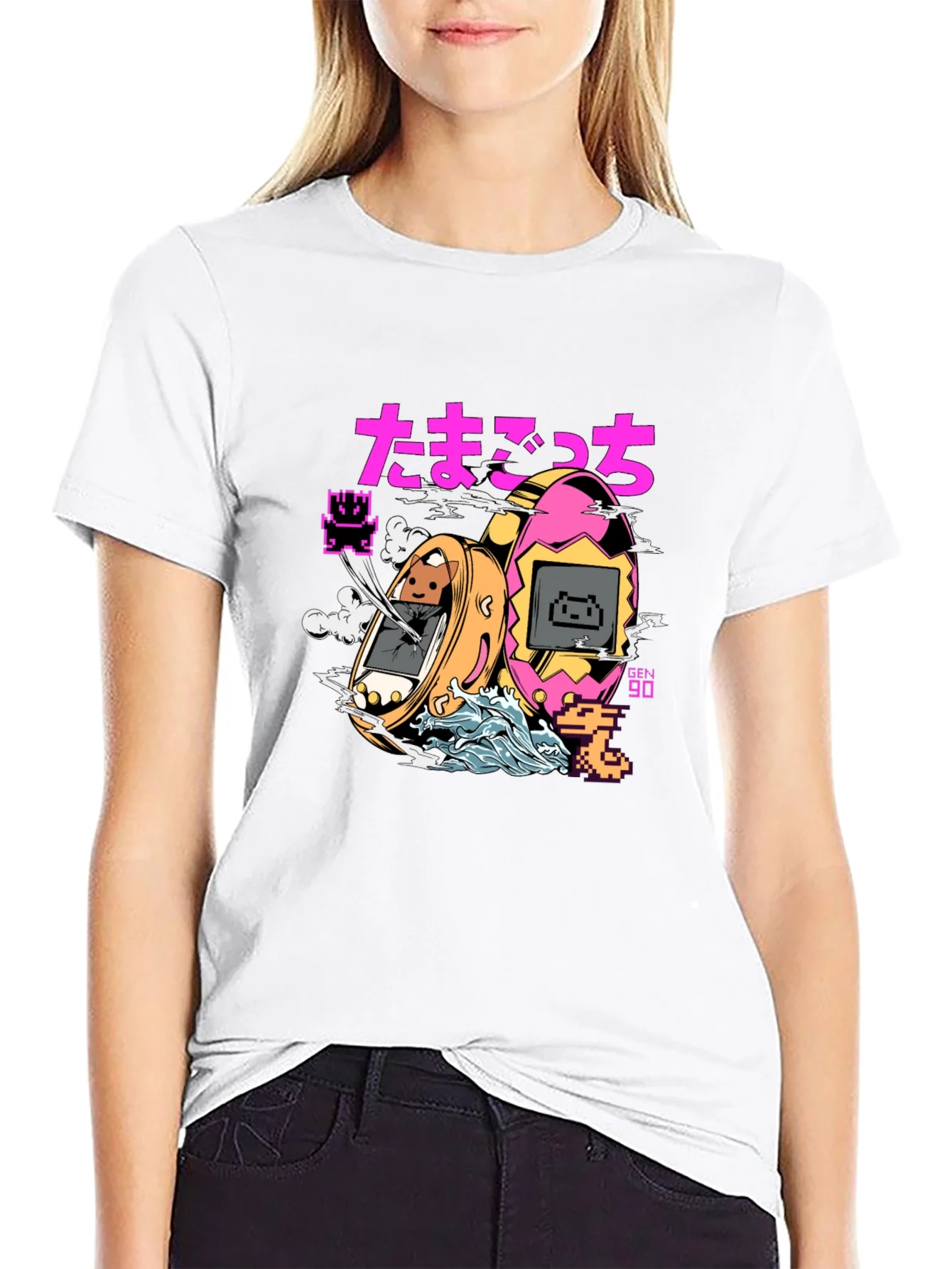 Rebbecca Retro Tamagotchi Graphic T-Shirt - Black