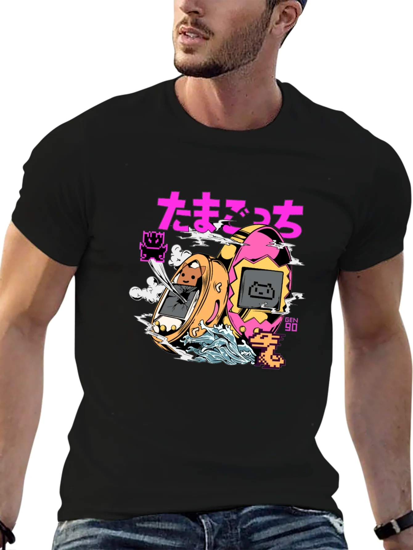 Rebbecca Retro Tamagotchi Graphic T-Shirt - Black