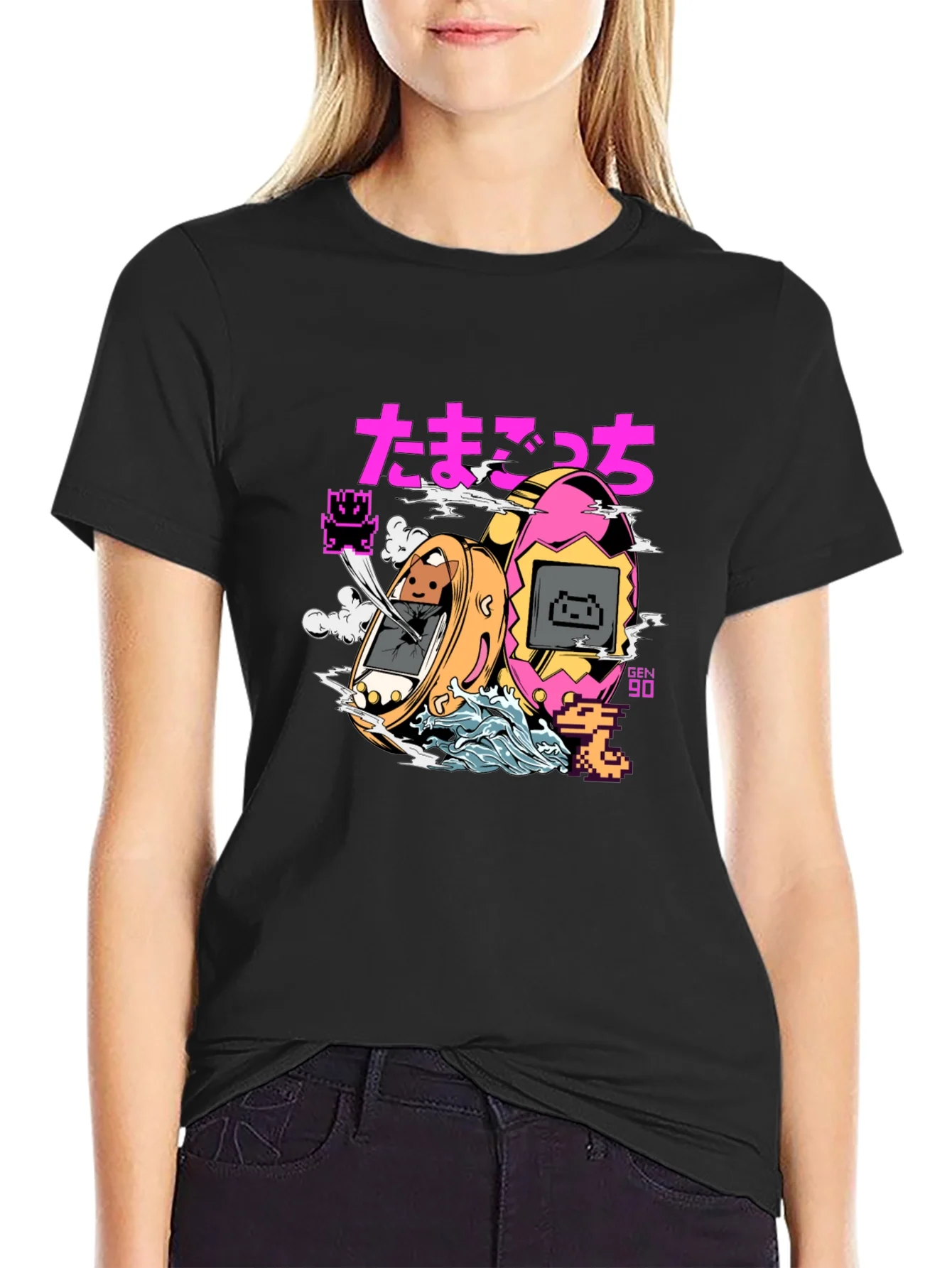 Rebbecca Retro Tamagotchi Graphic T-Shirt - Black
