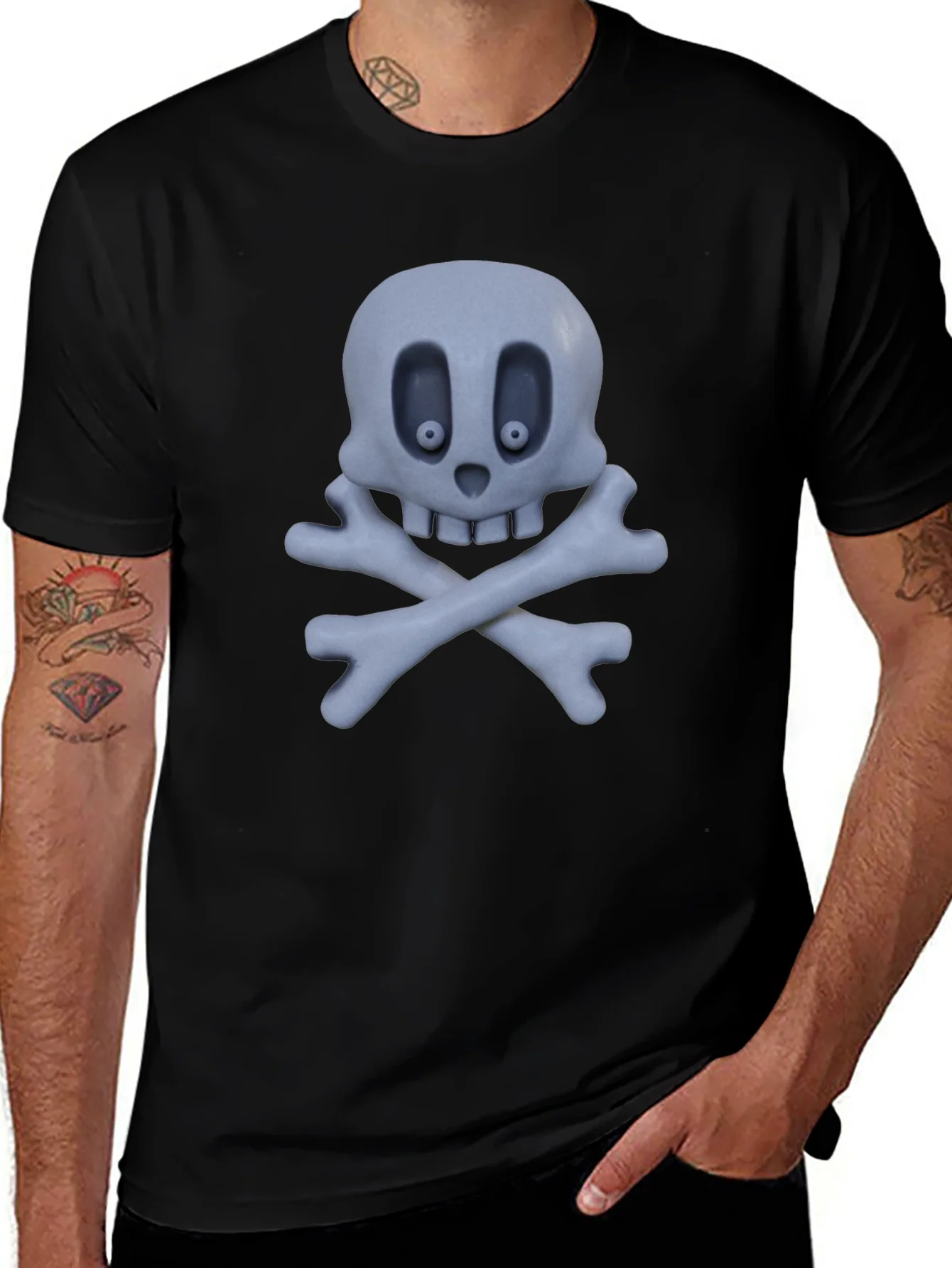 Camiseta Negra con Calavera y Huesos Cruzados
