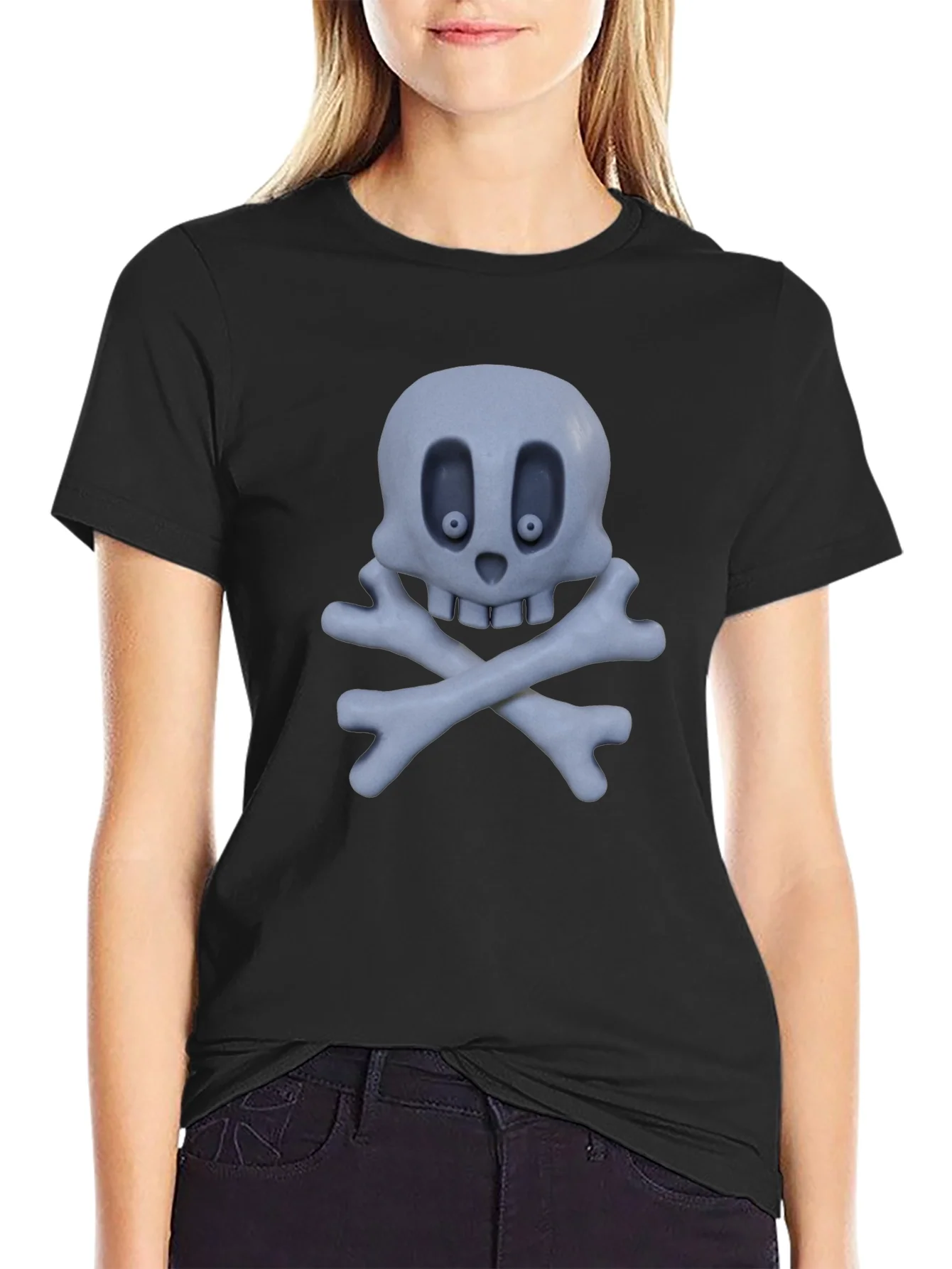 Camiseta Negra con Calavera y Huesos Cruzados