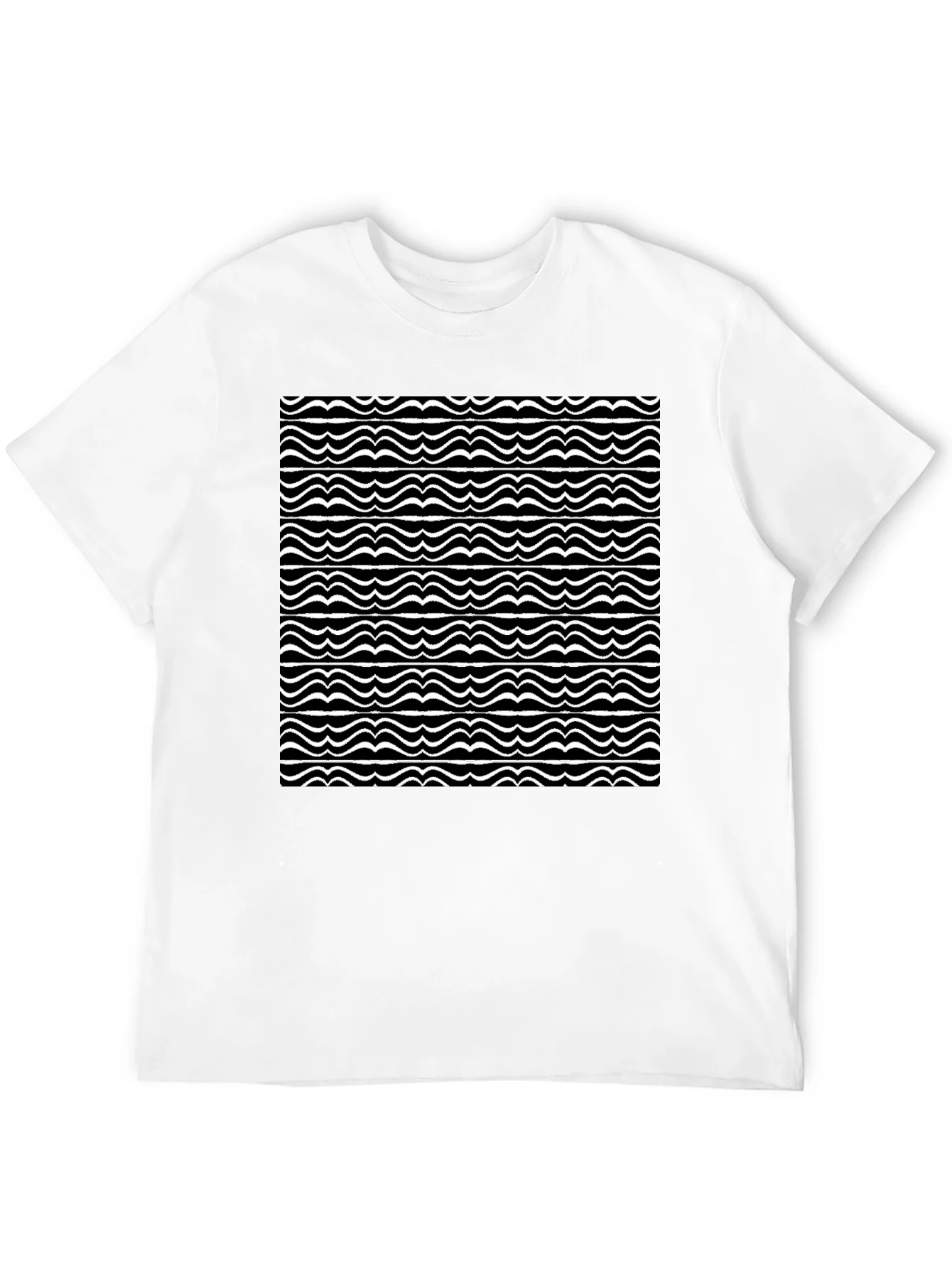 Camiseta Negra con Ondas Abstractas Blancas