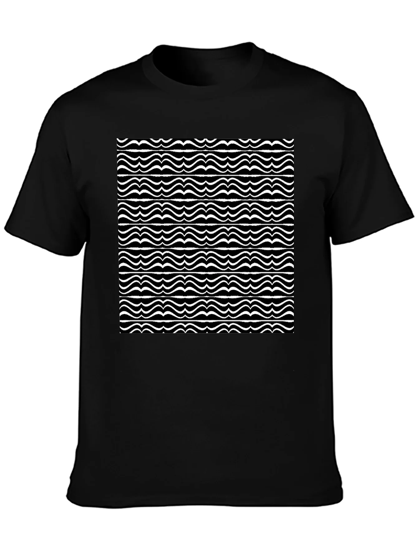 Camiseta Negra con Ondas Abstractas Blancas