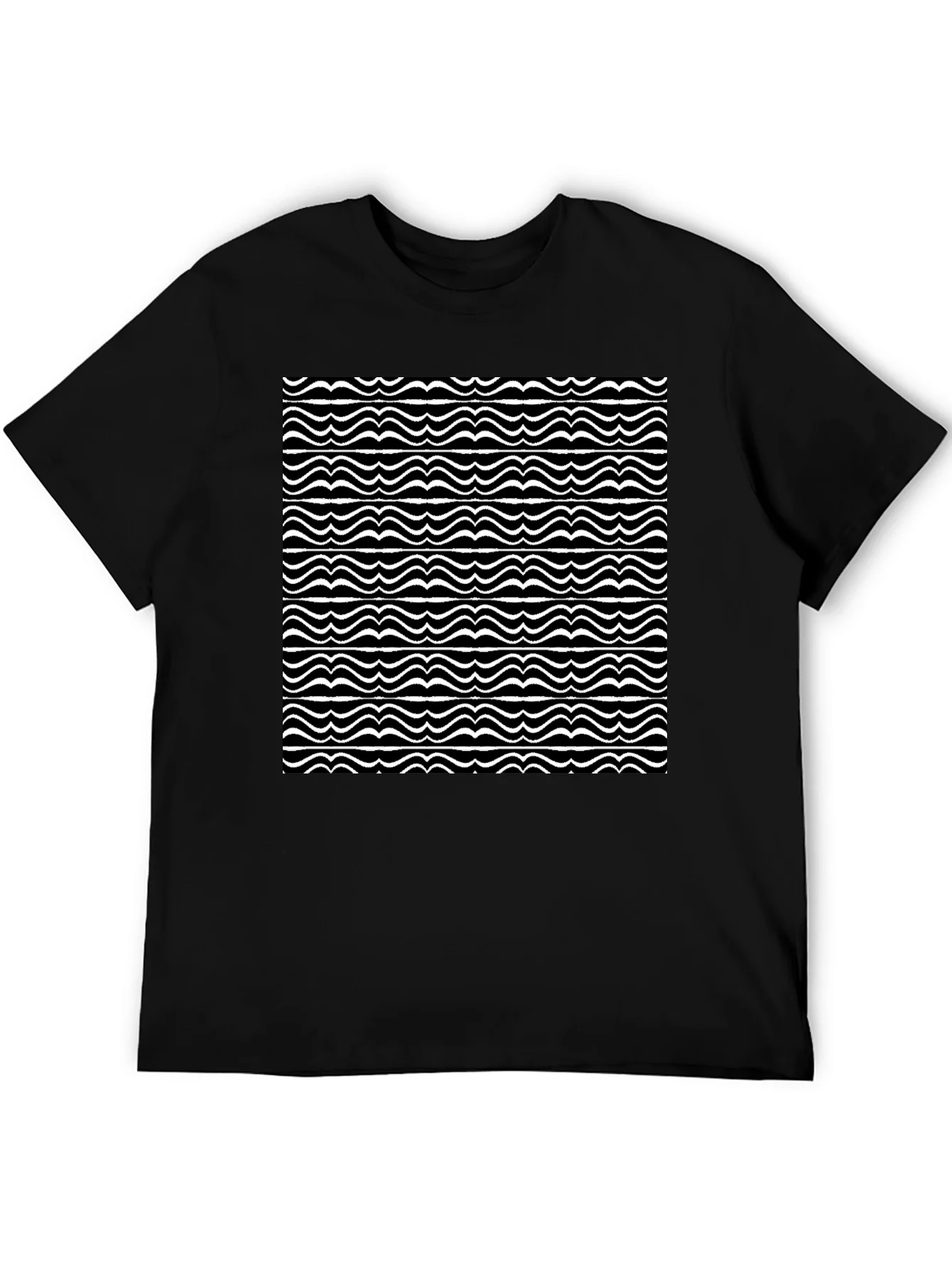 Camiseta Negra con Ondas Abstractas Blancas