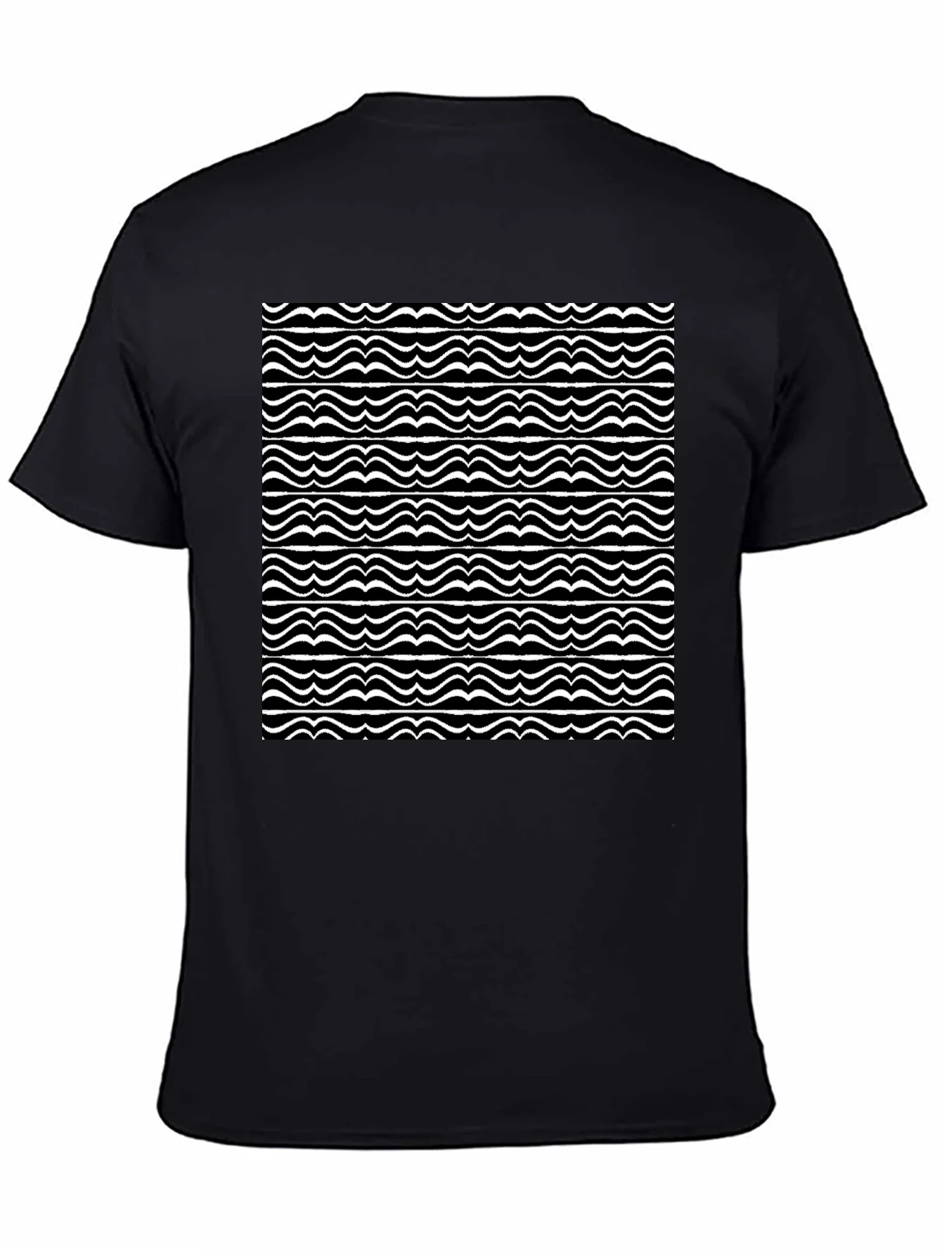Camiseta Negra con Ondas Abstractas Blancas