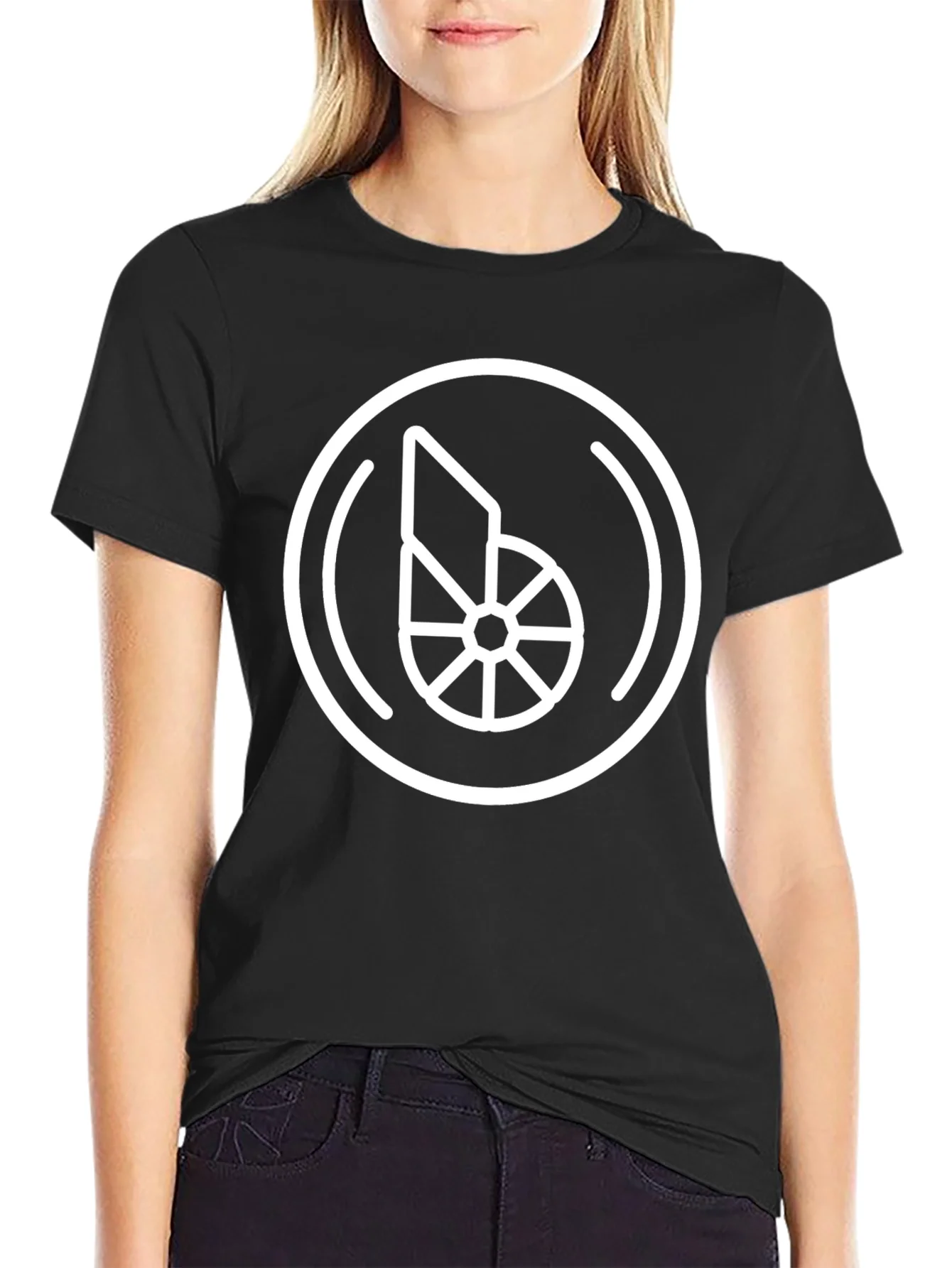 Camiseta Negra con Dise?o Geom¨¦trico Circular
