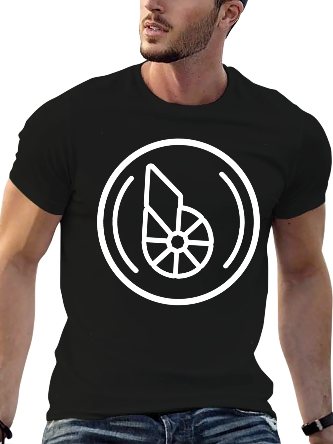 Camiseta Negra con Dise?o Geom¨¦trico Circular