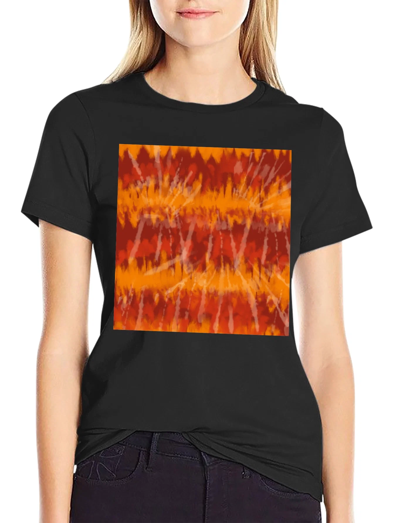 Rebbecca Retro Tie-Dye Graphic Tee - Casual Black T-Shirt