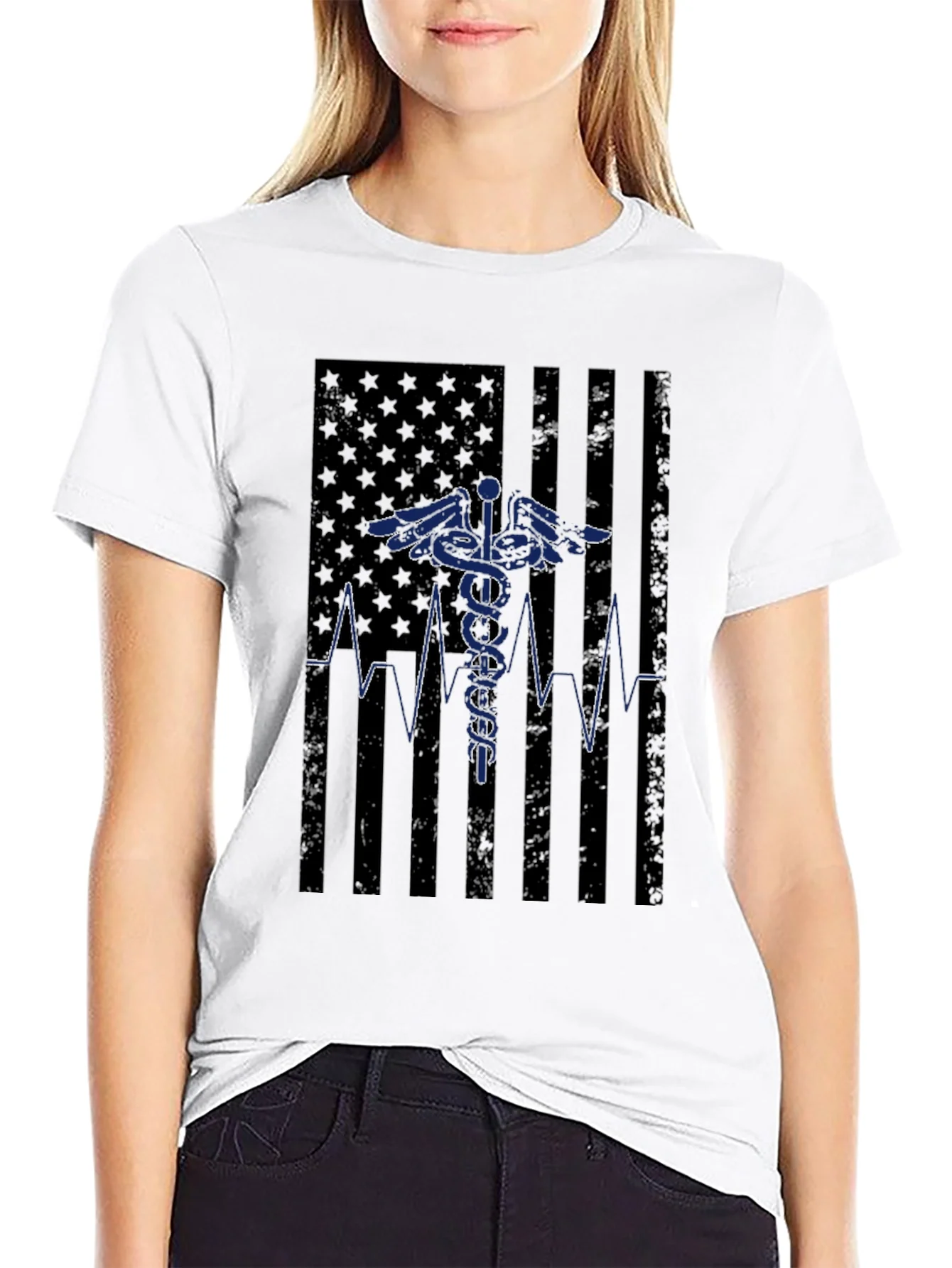 Camiseta Negra M¨¦dica Bandera USA