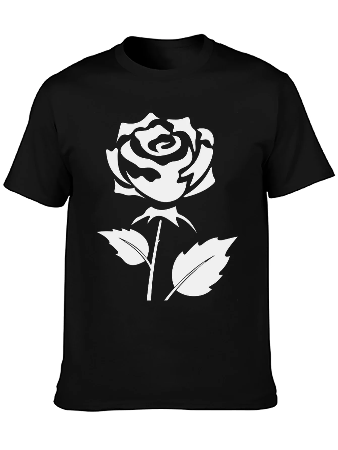 Camiseta Negra con Rosa Blanca Estilizada