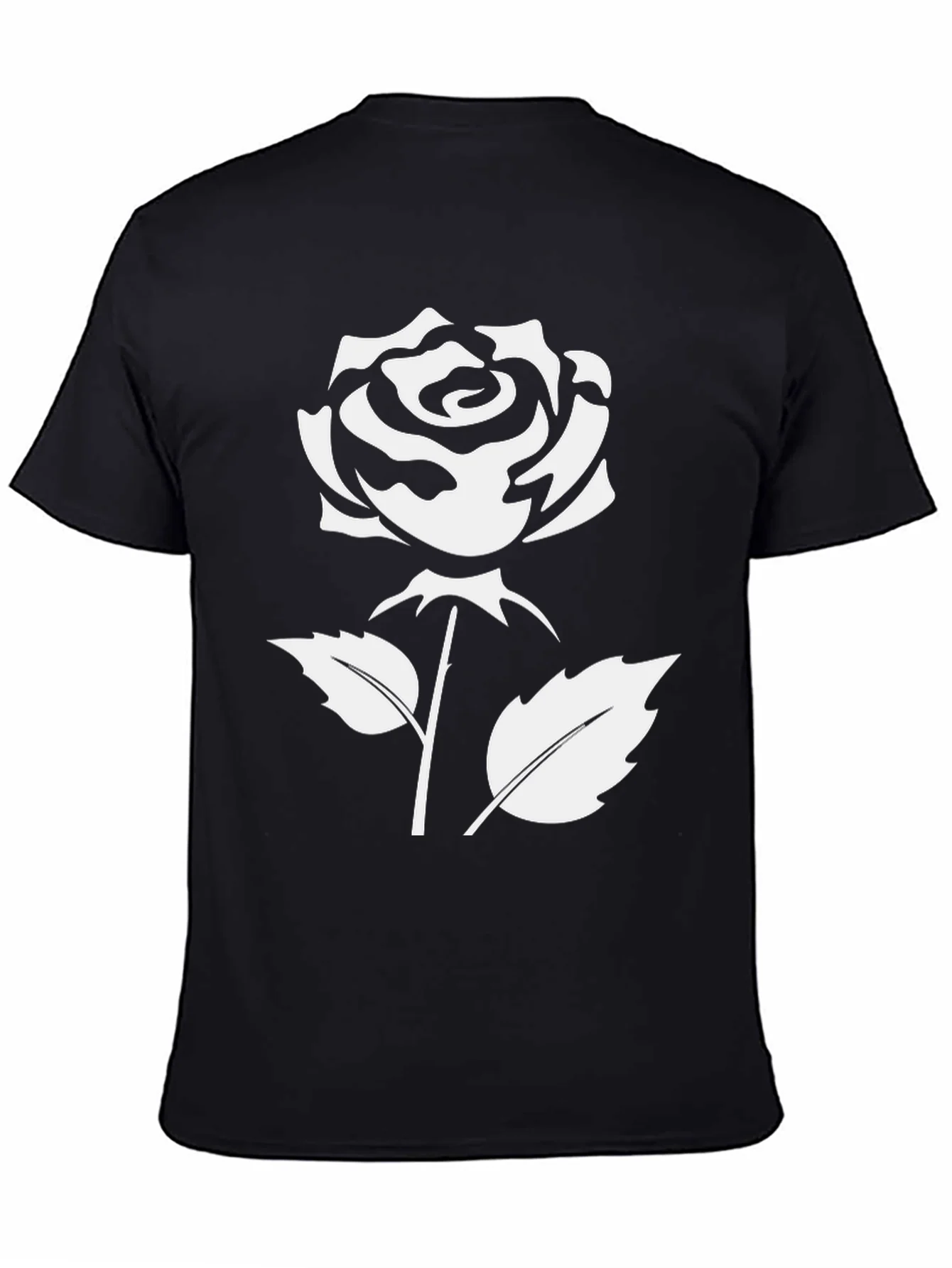 Camiseta Negra con Rosa Blanca Estilizada