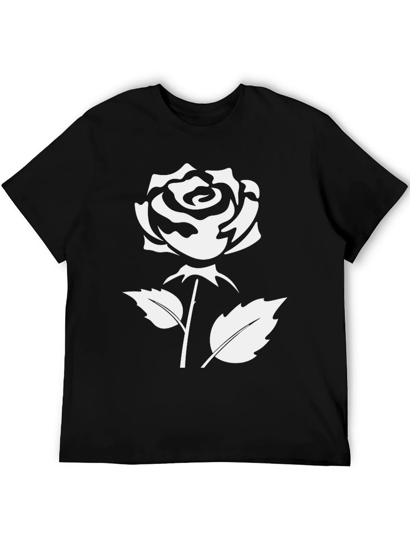 Camiseta Negra con Rosa Blanca Estilizada