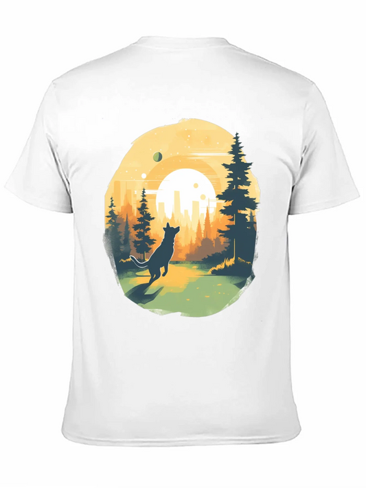 Camiseta Negra Dise?o Lobo y Paisaje Urbano