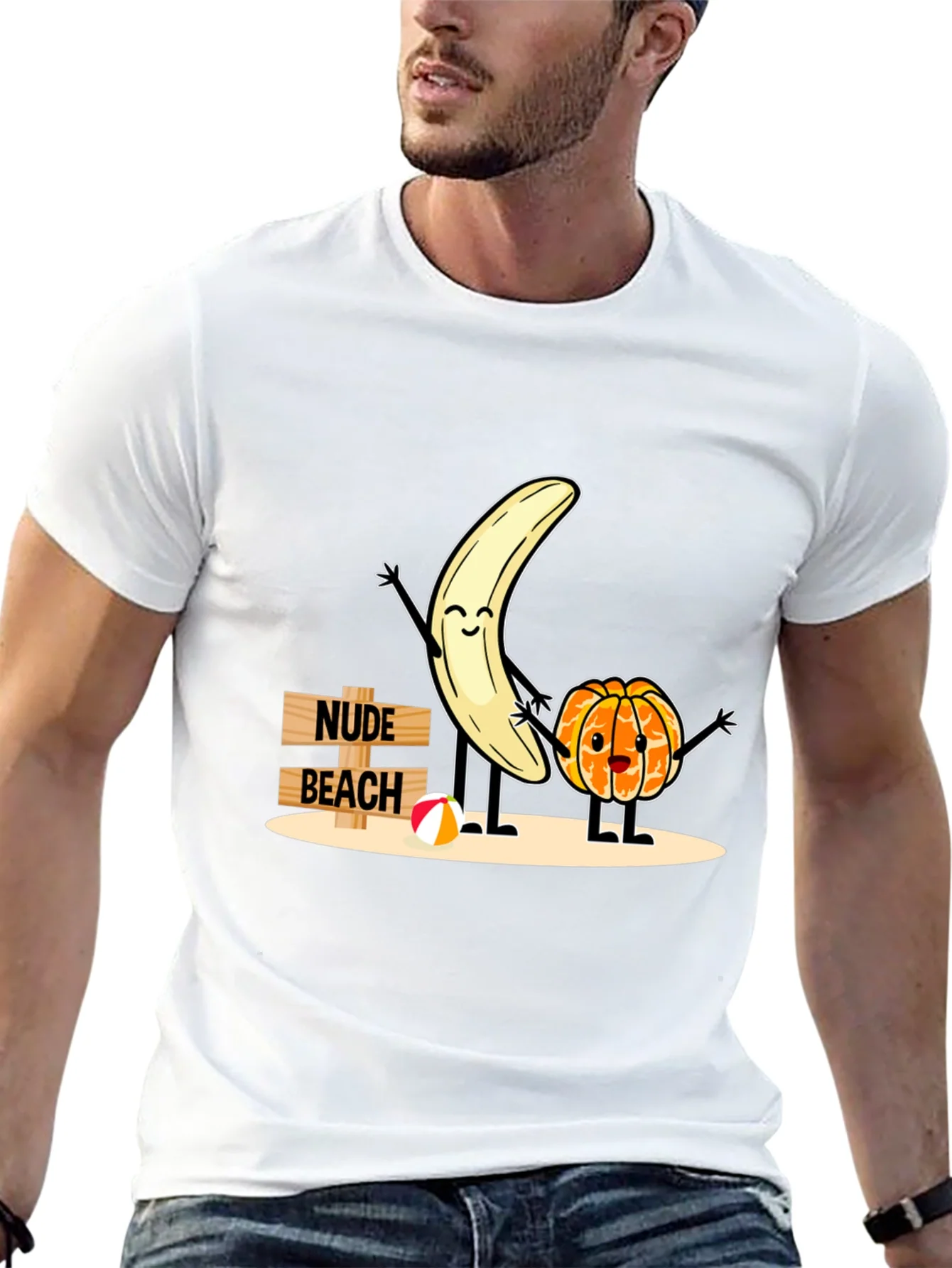 Camiseta Negra Humor¨ªstica: Playa Nudista Frutal
