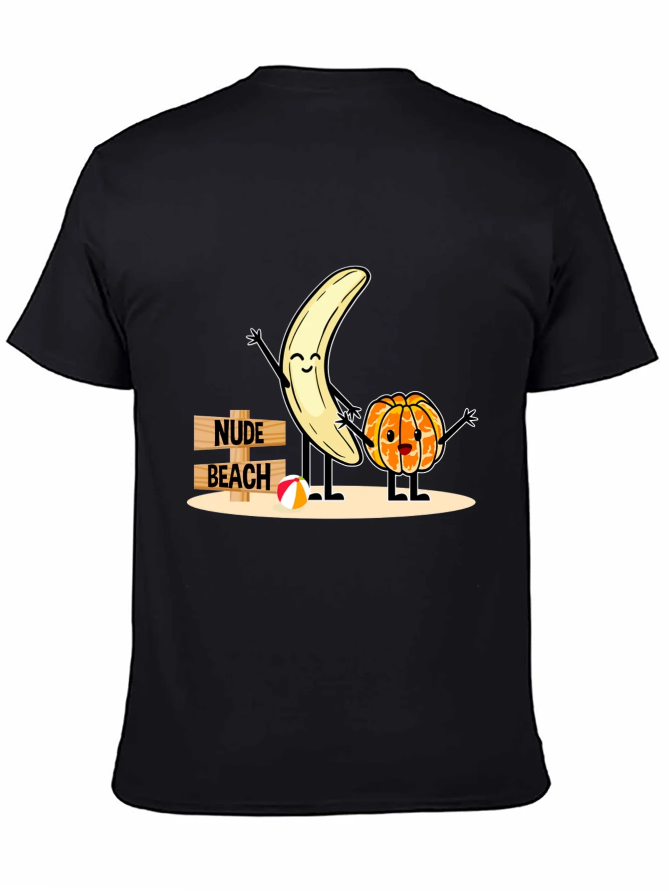 Camiseta Negra Humor¨ªstica: Playa Nudista Frutal