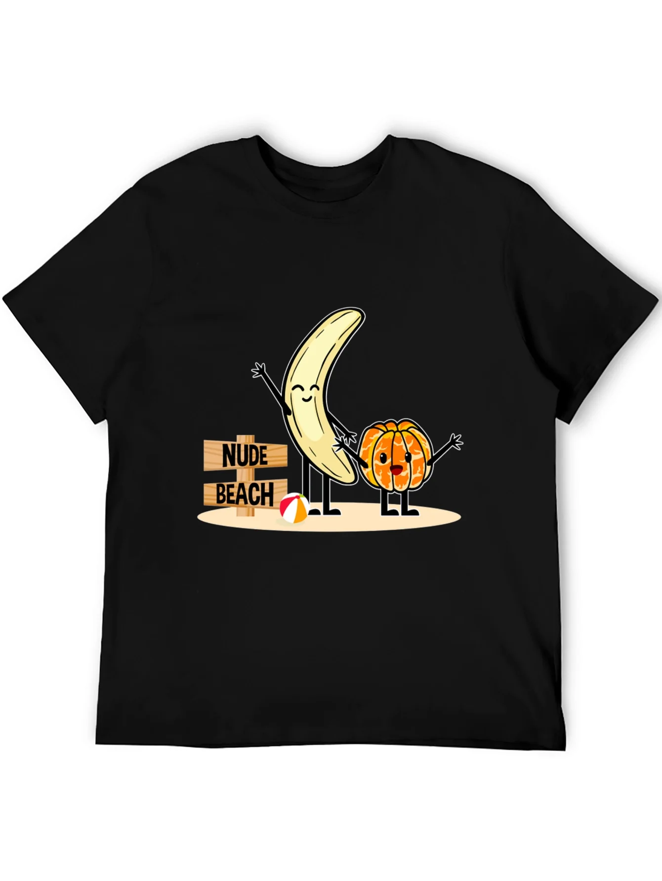 Camiseta Negra Humor¨ªstica: Playa Nudista Frutal