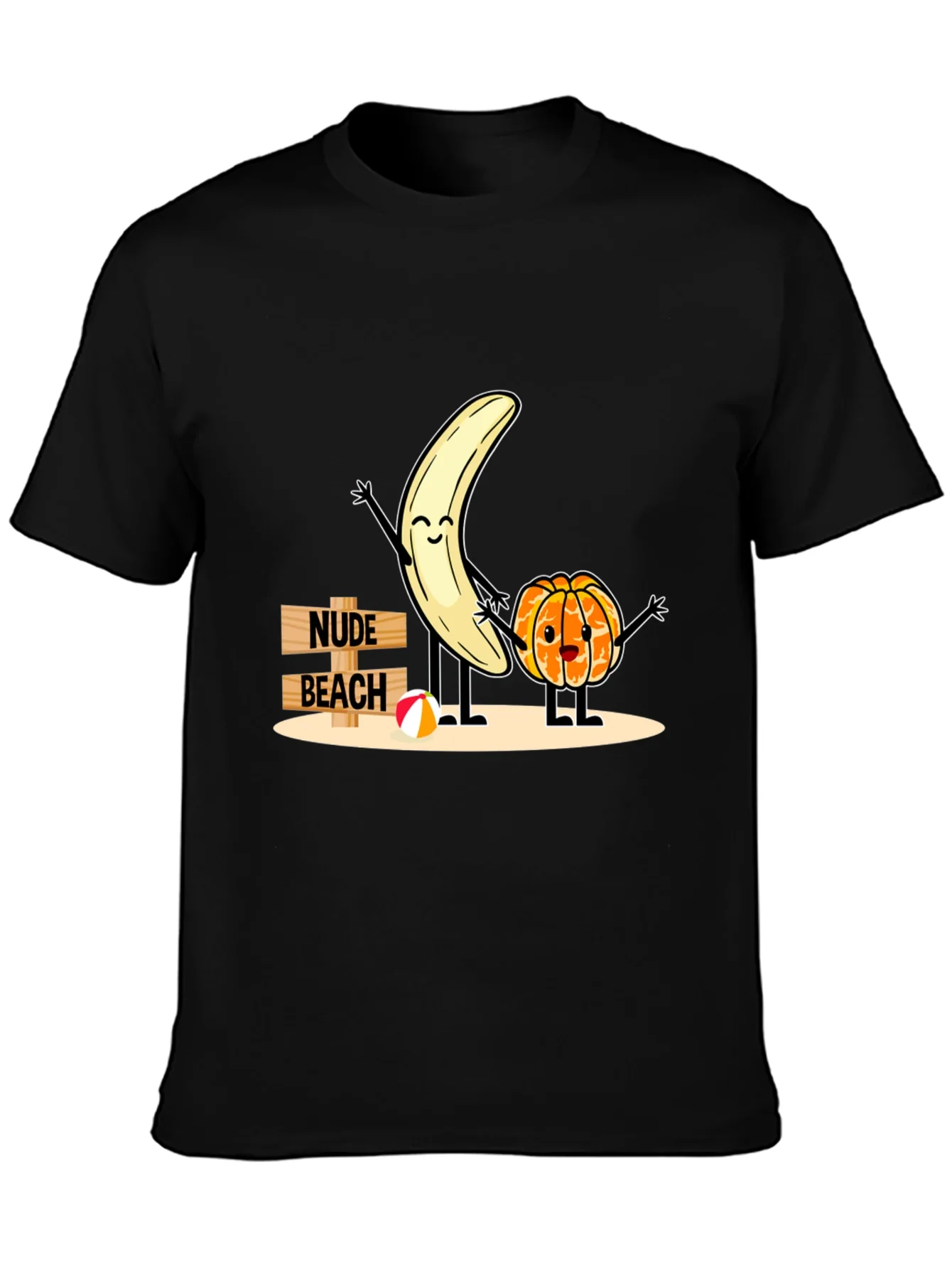Camiseta Negra Humor¨ªstica: Playa Nudista Frutal