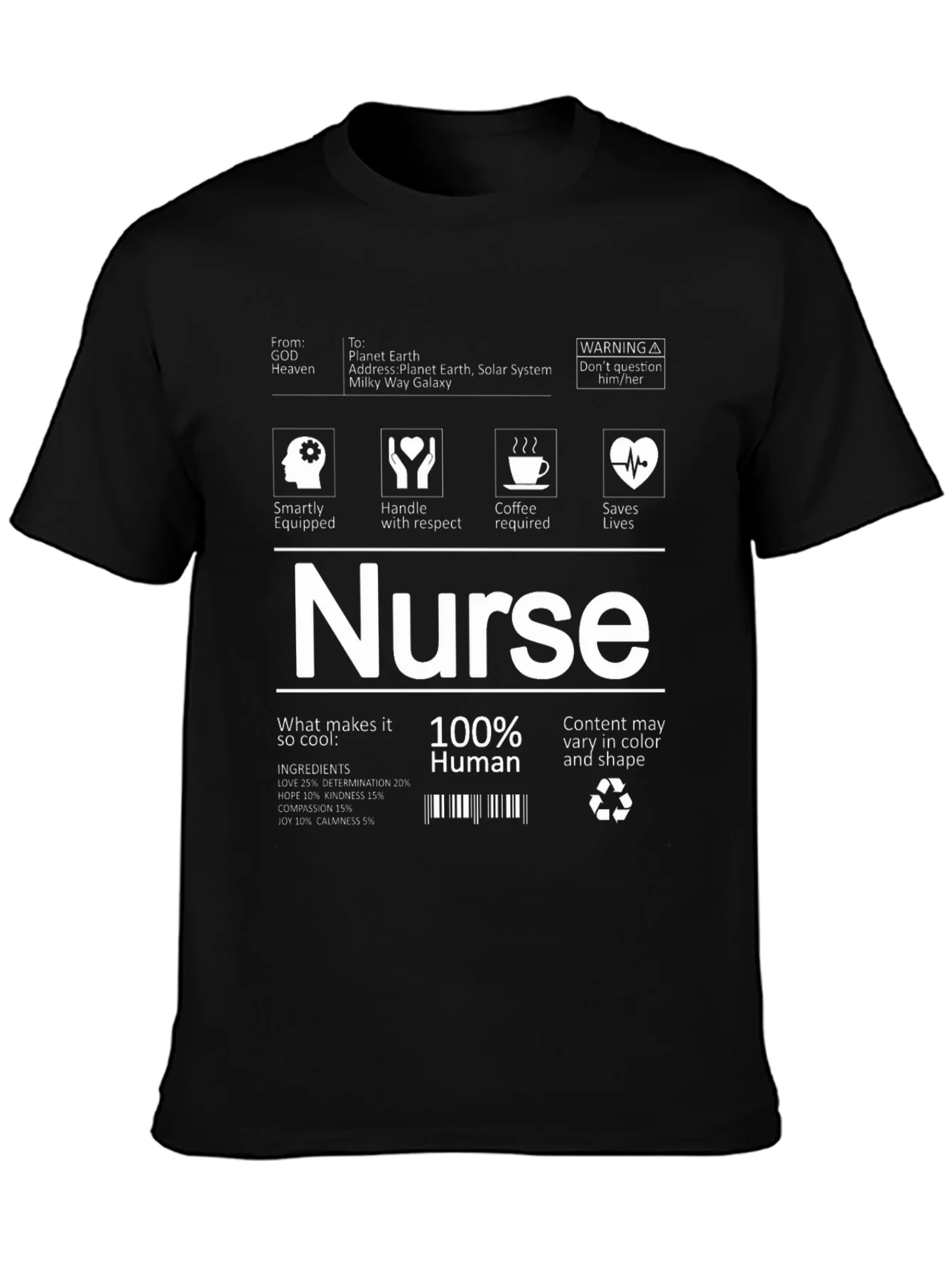 Camiseta Negra Nurse 100% Humano