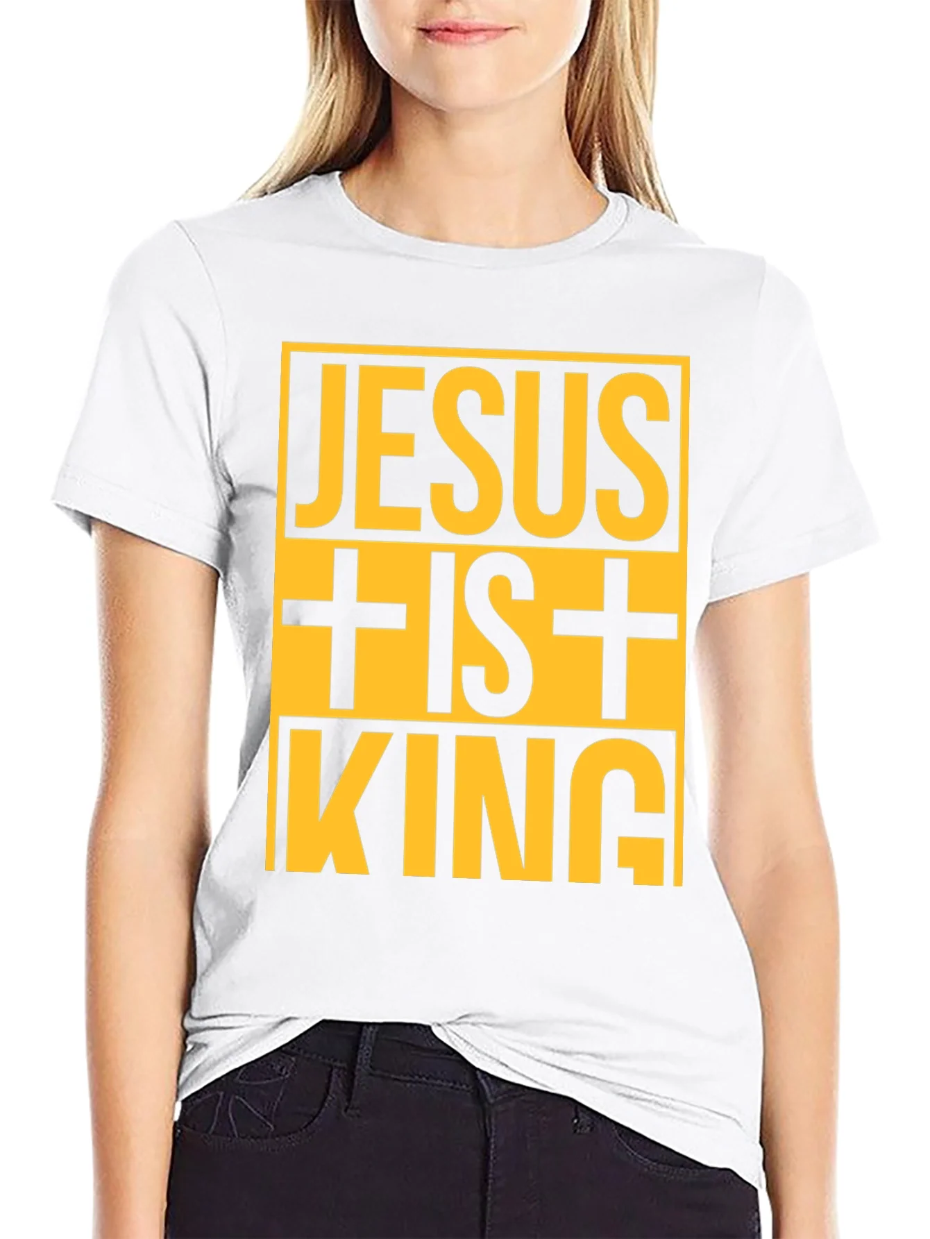Camiseta Negra Jes¨²s Es Rey con Dise?o Amarillo