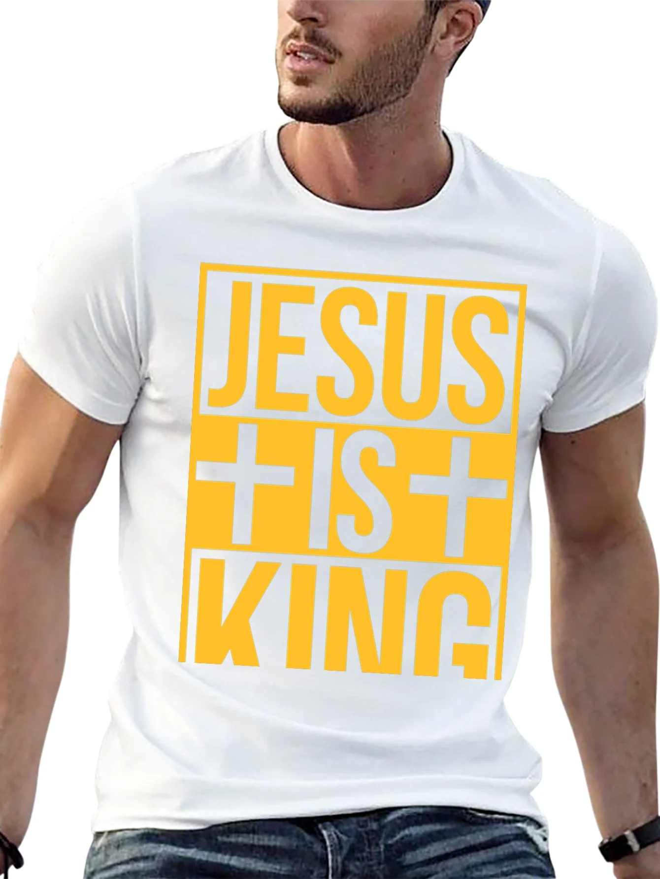 Camiseta Negra Jes¨²s Es Rey con Dise?o Amarillo