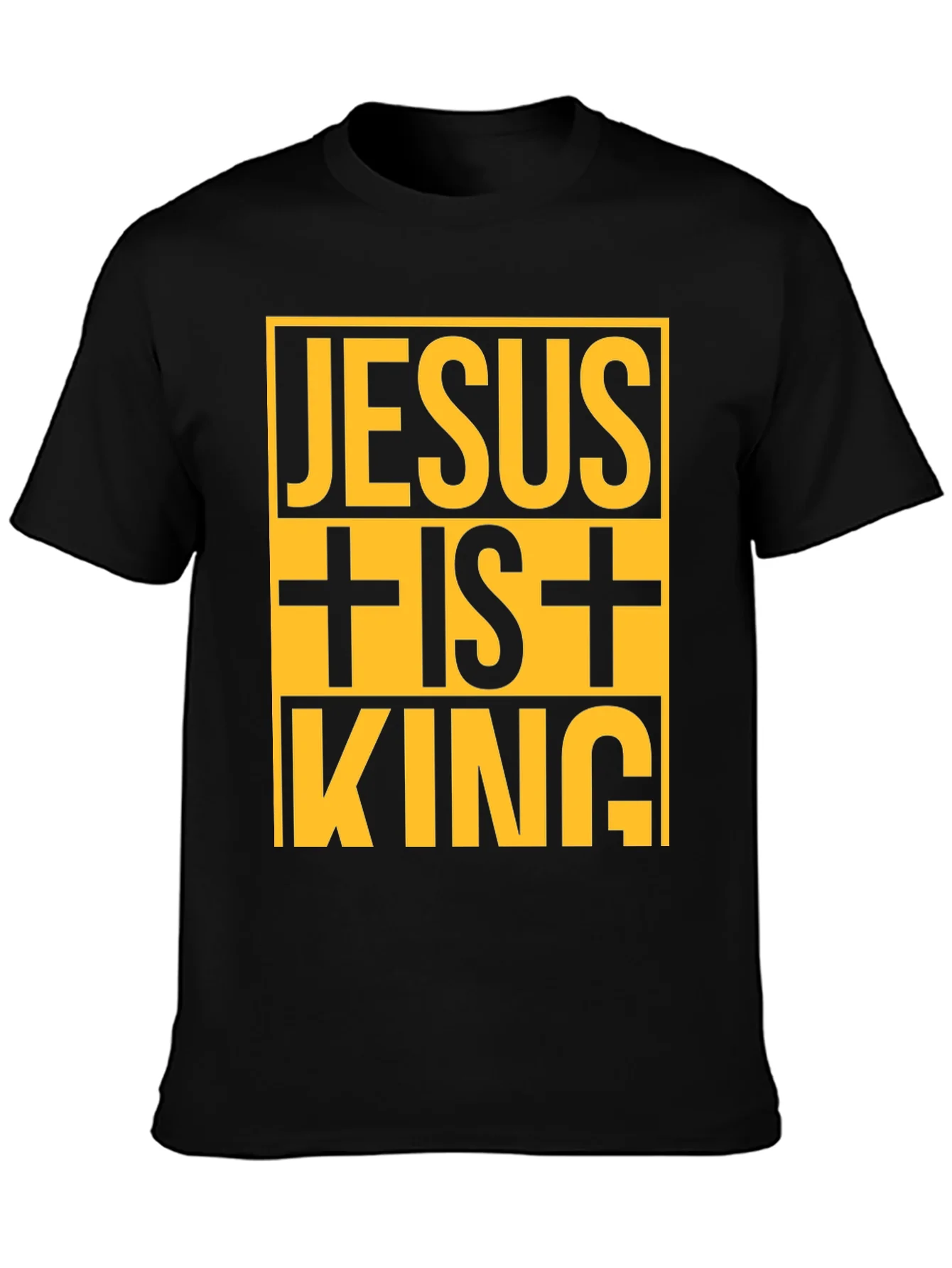 Camiseta Negra Jes¨²s Es Rey con Dise?o Amarillo
