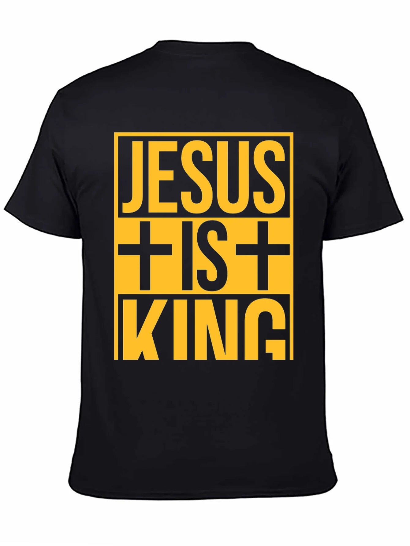 Camiseta Negra Jes¨²s Es Rey con Dise?o Amarillo