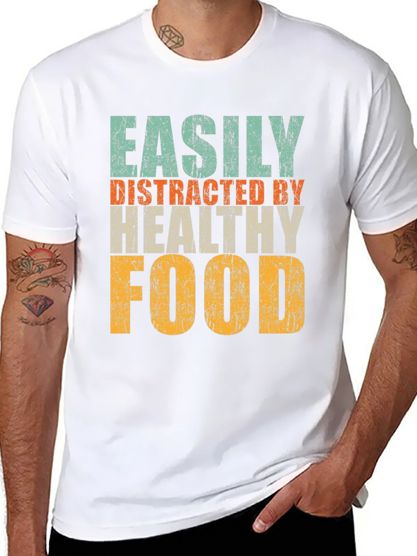 Camiseta Hombre: F¨¢cilmente Distra¨ªdo por Comida Saludable