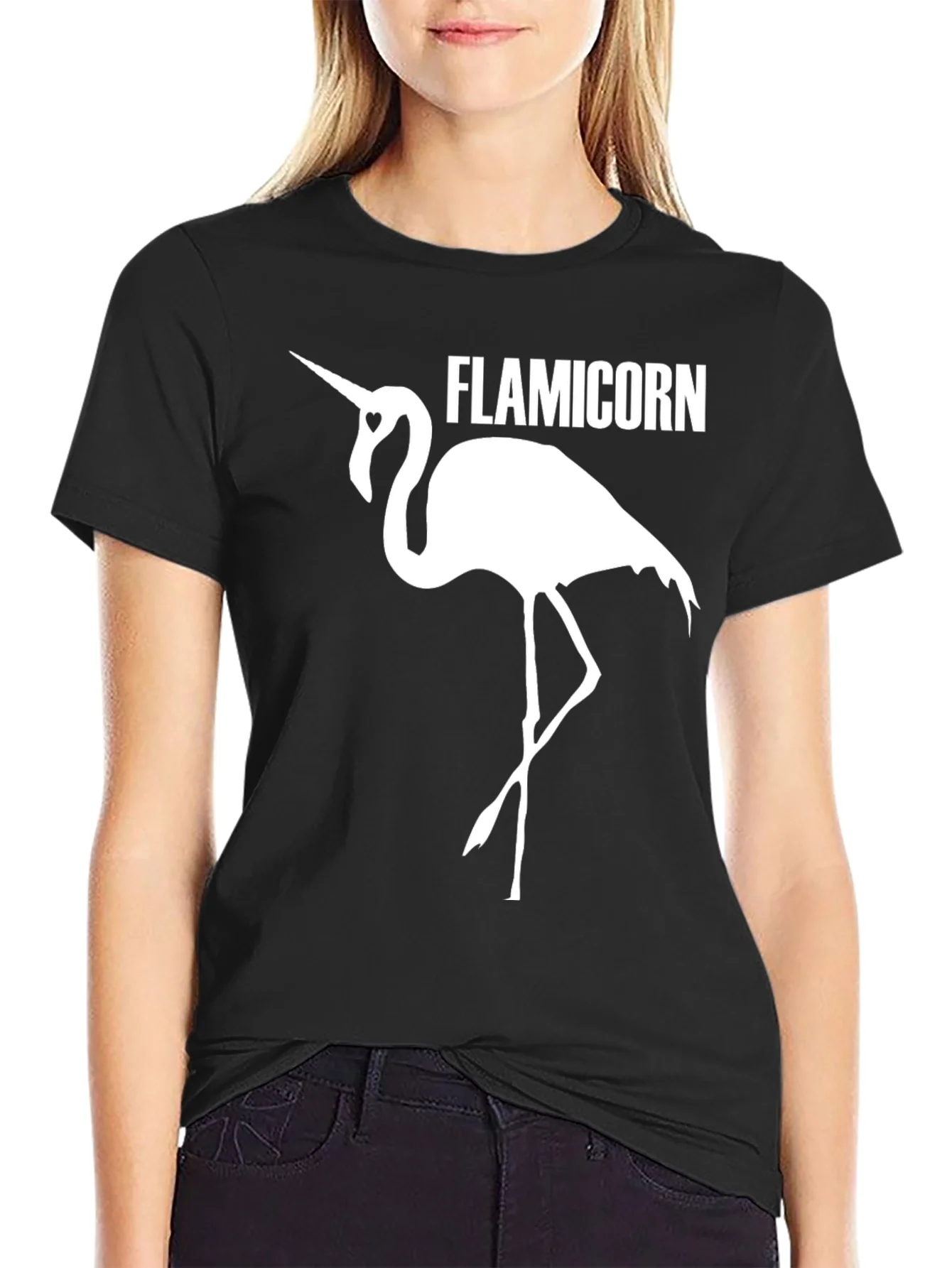 Camiseta Negra Flamencornio Divertida