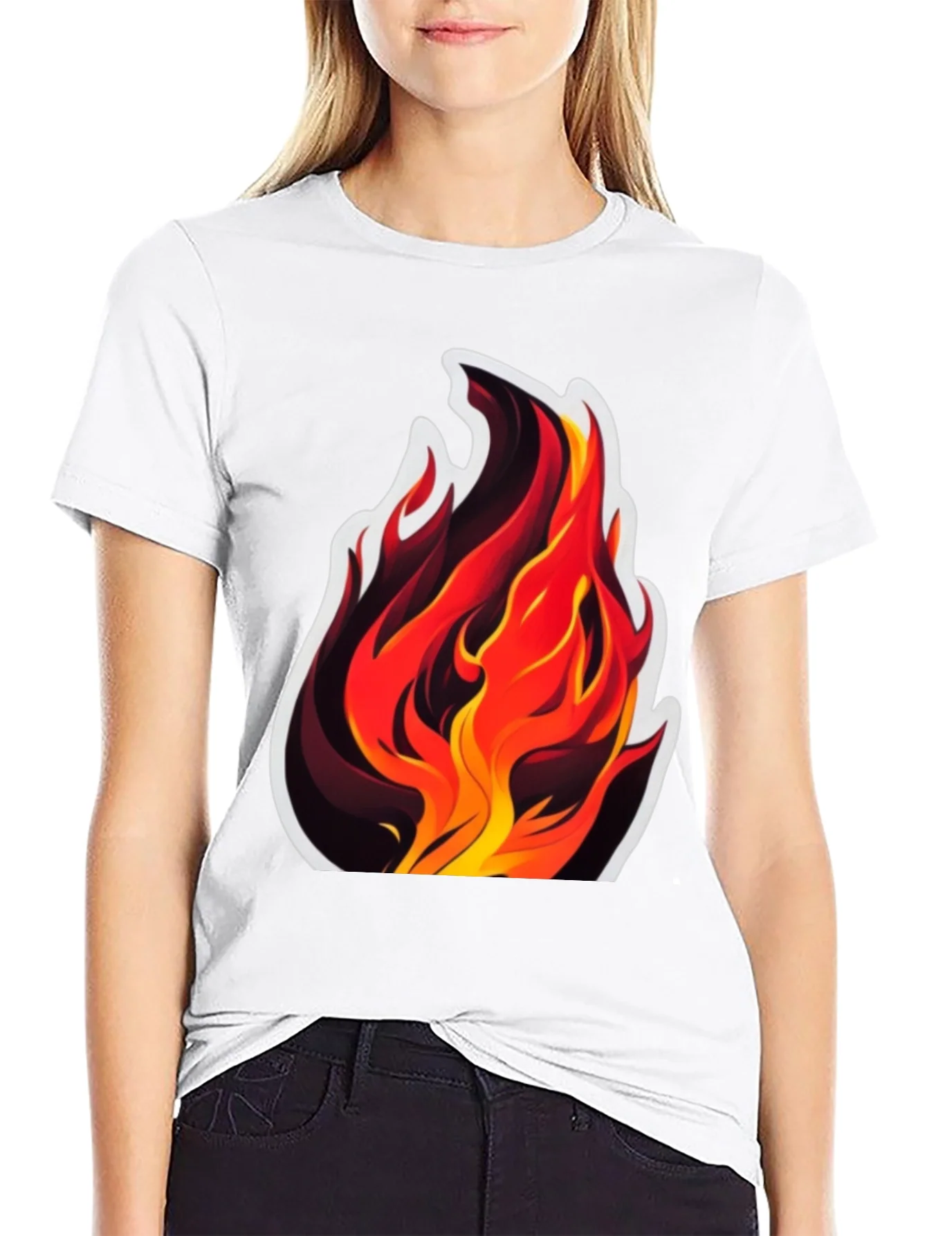 Camiseta Negra con Dise?o de Llamas Vibrantes