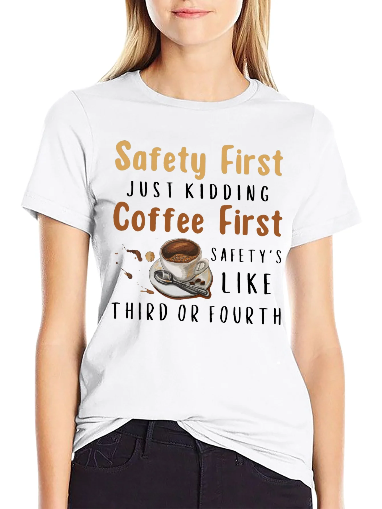 Camiseta Negra Divertida - Seguridad Despu¨¦s del Caf¨¦