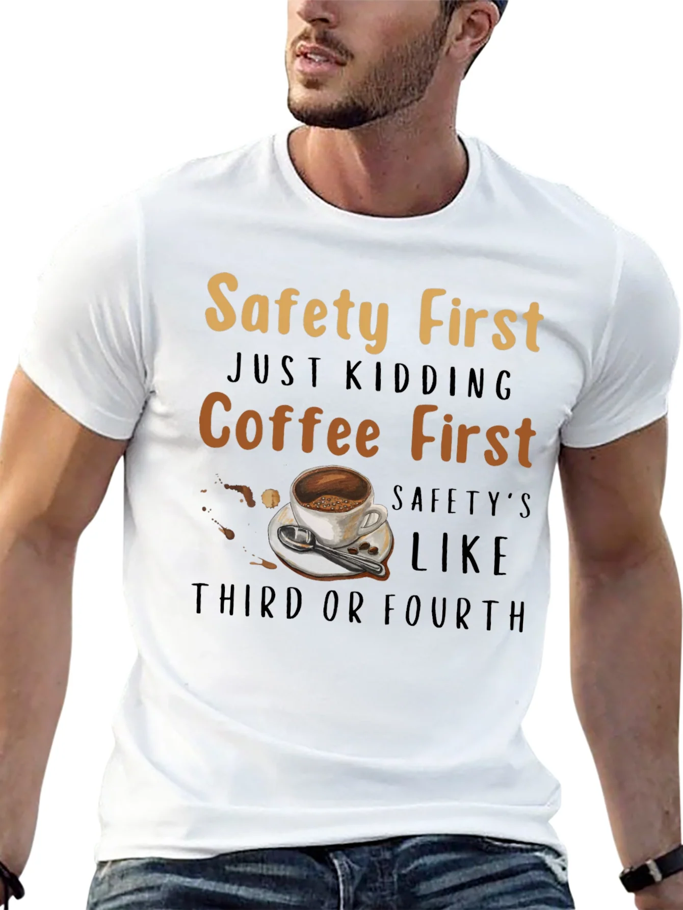 Camiseta Negra Divertida - Seguridad Despu¨¦s del Caf¨¦