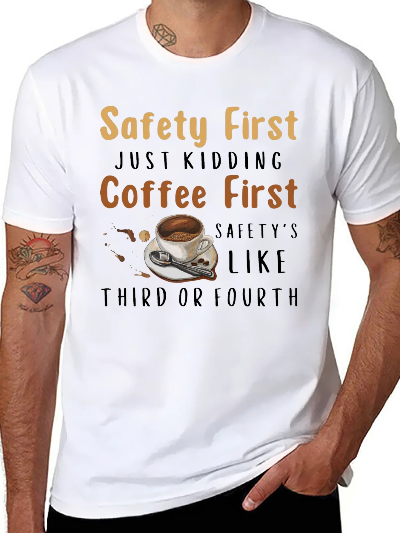 Camiseta Negra Divertida - Seguridad Despu¨¦s del Caf¨¦