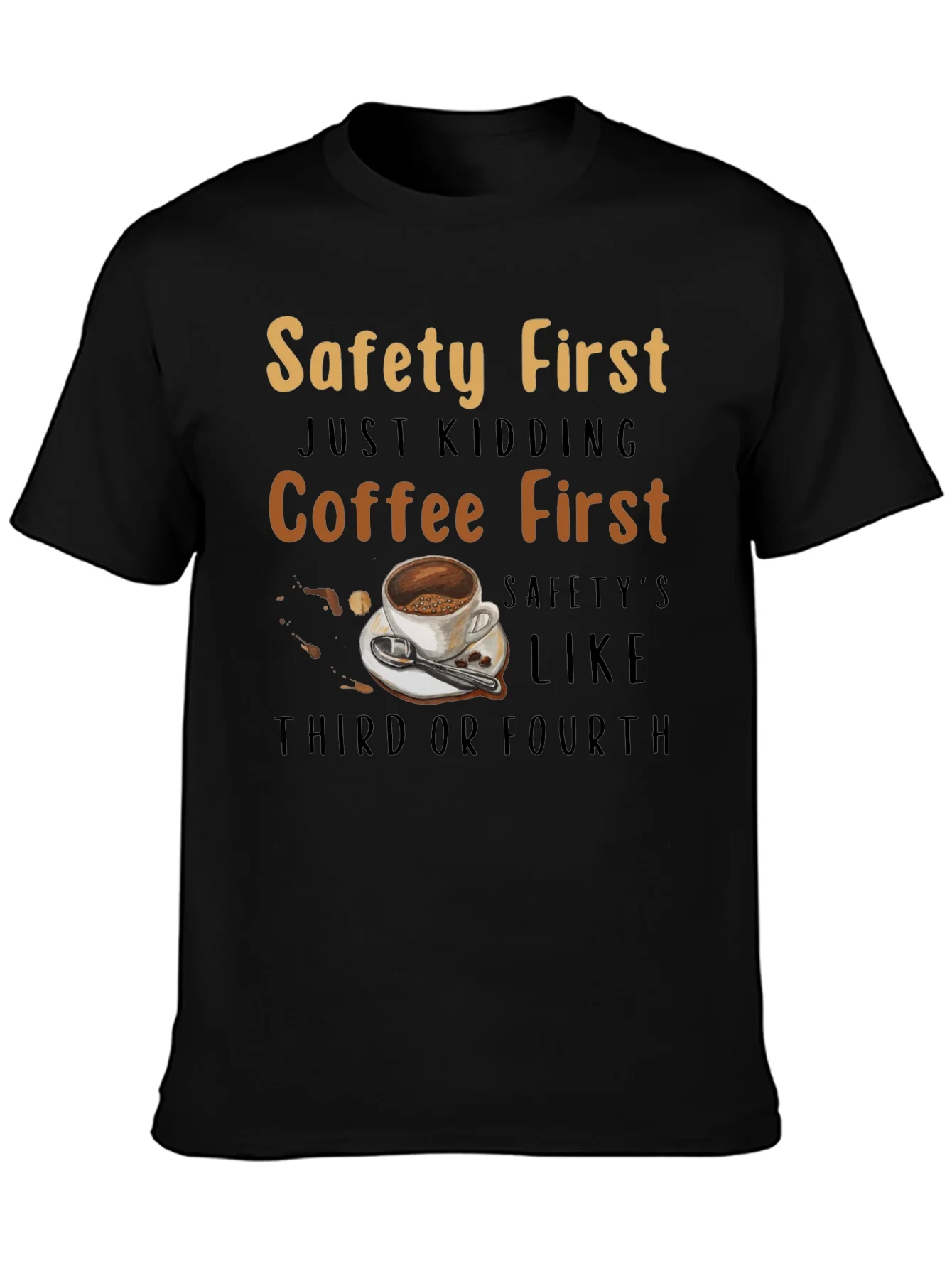 Camiseta Negra Divertida - Seguridad Despu¨¦s del Caf¨¦