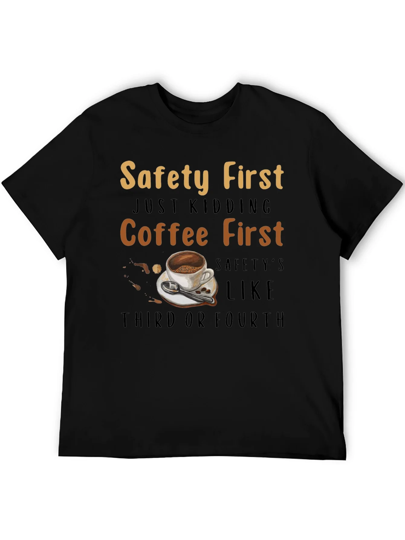 Camiseta Negra Divertida - Seguridad Despu¨¦s del Caf¨¦