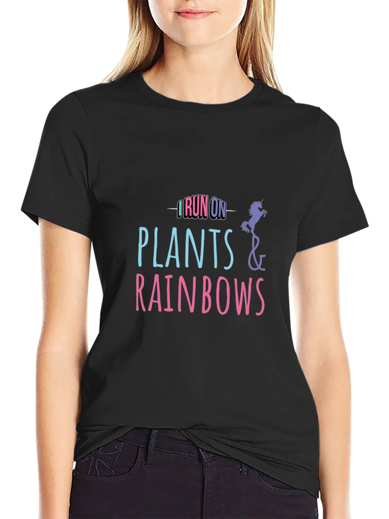 Rebbecca I Run on Plants and Rainbows T-Shirt