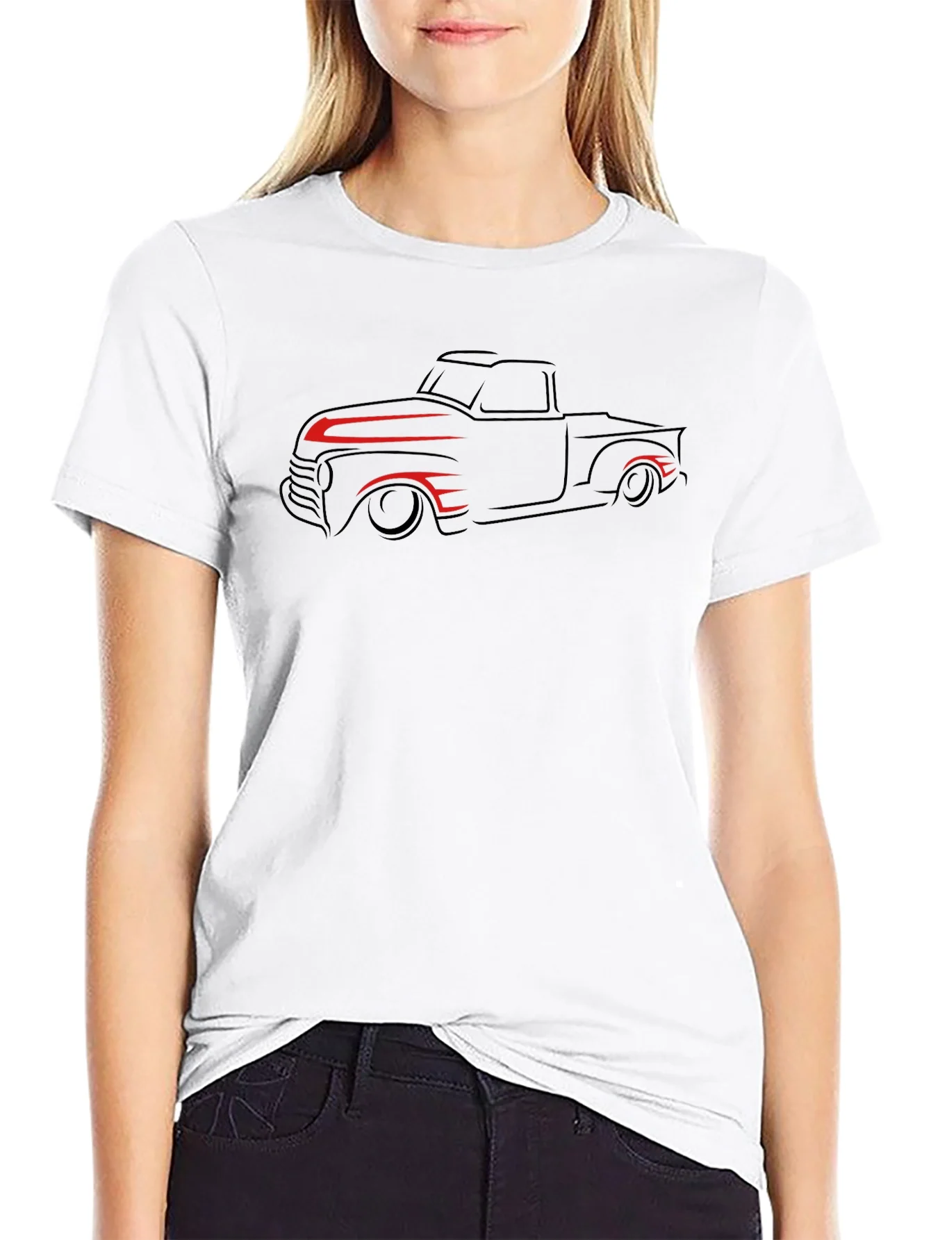 Camiseta Negra con Dise?o de Camioneta Cl¨¢sica