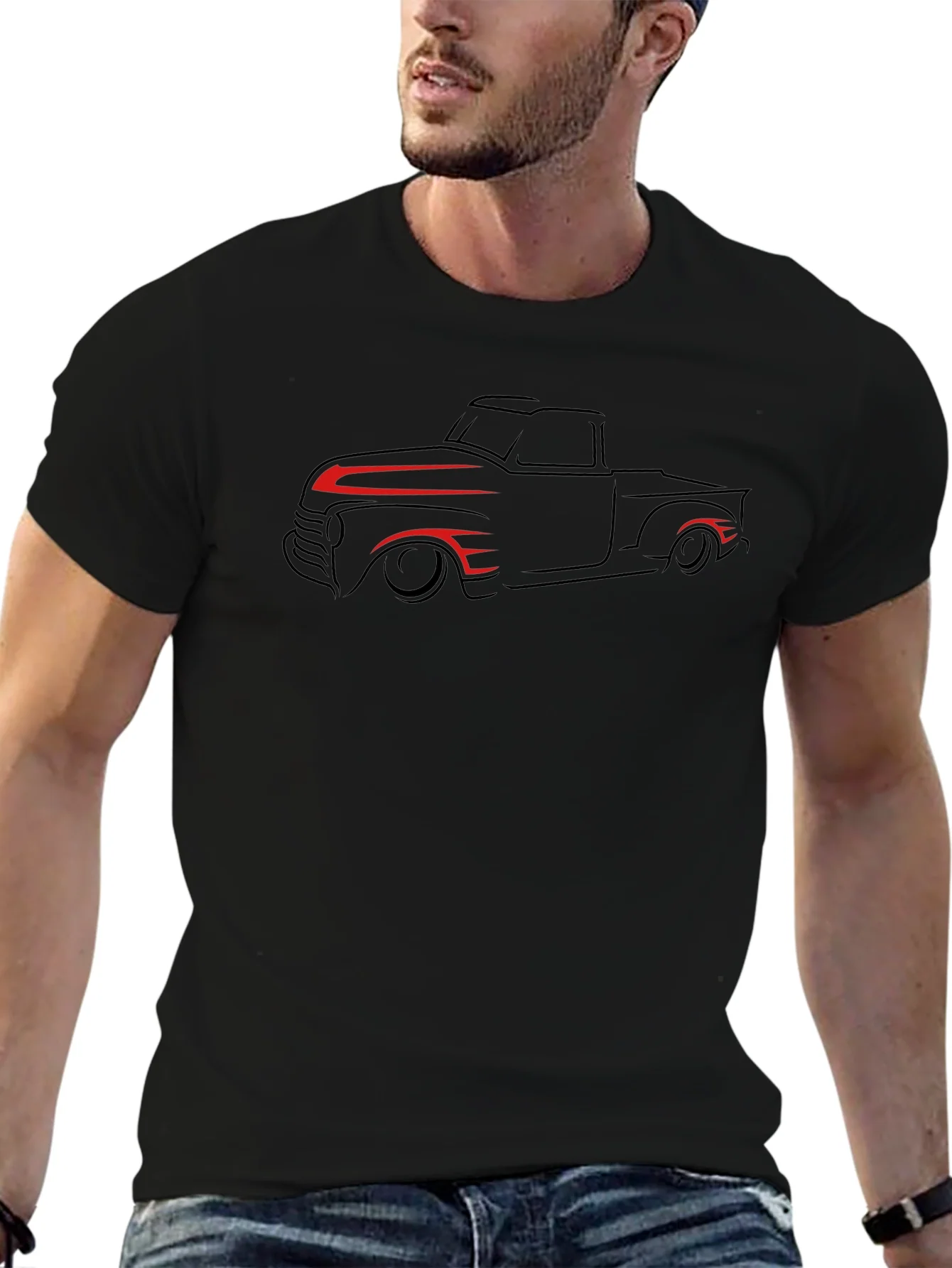 Camiseta Negra con Dise?o de Camioneta Cl¨¢sica