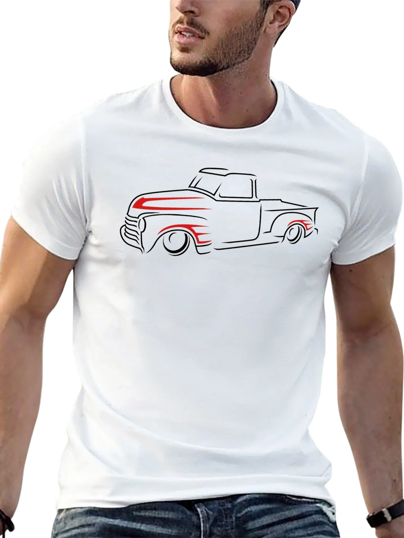 Camiseta Negra con Dise?o de Camioneta Cl¨¢sica